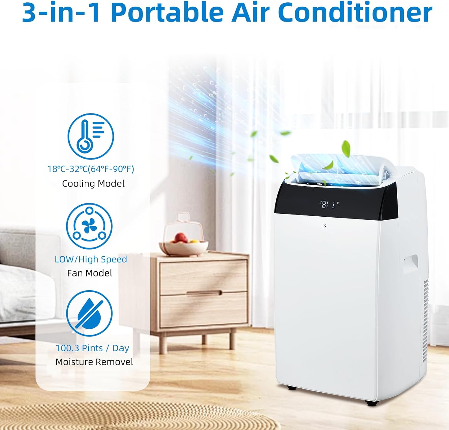 Portable Air Conditioners, Cooling, Dehumidification & Fan Modes 3-In-1 Air Conditioner, 14,000 Btu Powerful Cooling Up to 750 Sq.Ft, Remote Control, Timer, Ultra-Quiet Operation for Home, Office