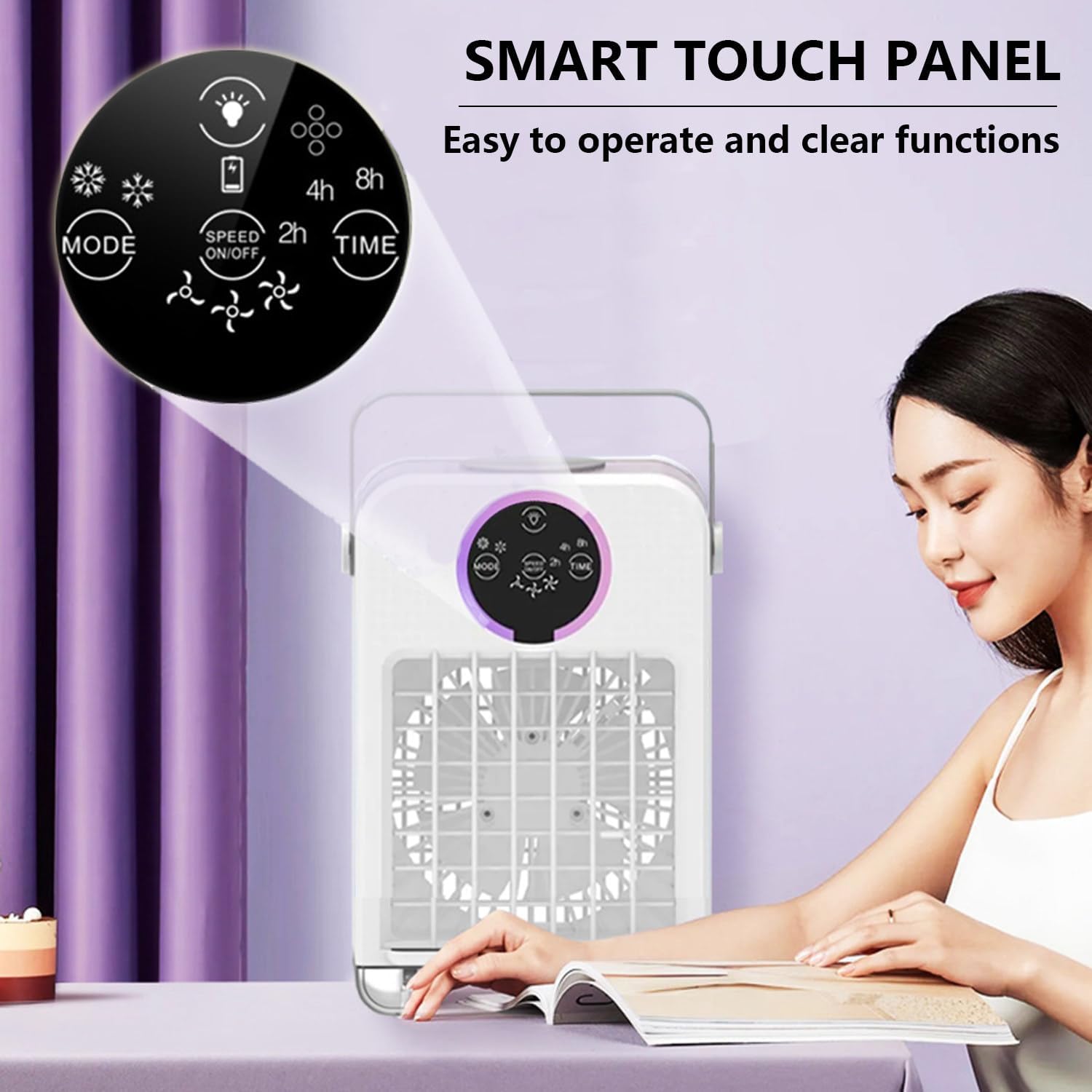 Dual Mode Water Air Conditioner, Aire Acondicionado Portatil, with 700ml Visible Water Tank and Colorful Touch Screen, 3-Speed Timing Speed Adjustment, Noise ≤50db