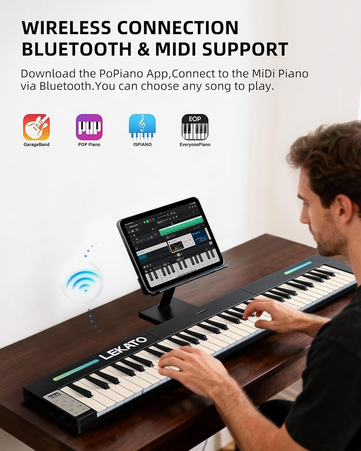 LEKATO Portable Piano Keyboard, 4 pcs Magnetic Electric Piano with Up to 88 Keys, 128 Tones, 128 Rhythm, 21 Demo, Split, Dual Tone, Record, Bluetooth MIDI, Headphone Jack, for Beginners Home Travel