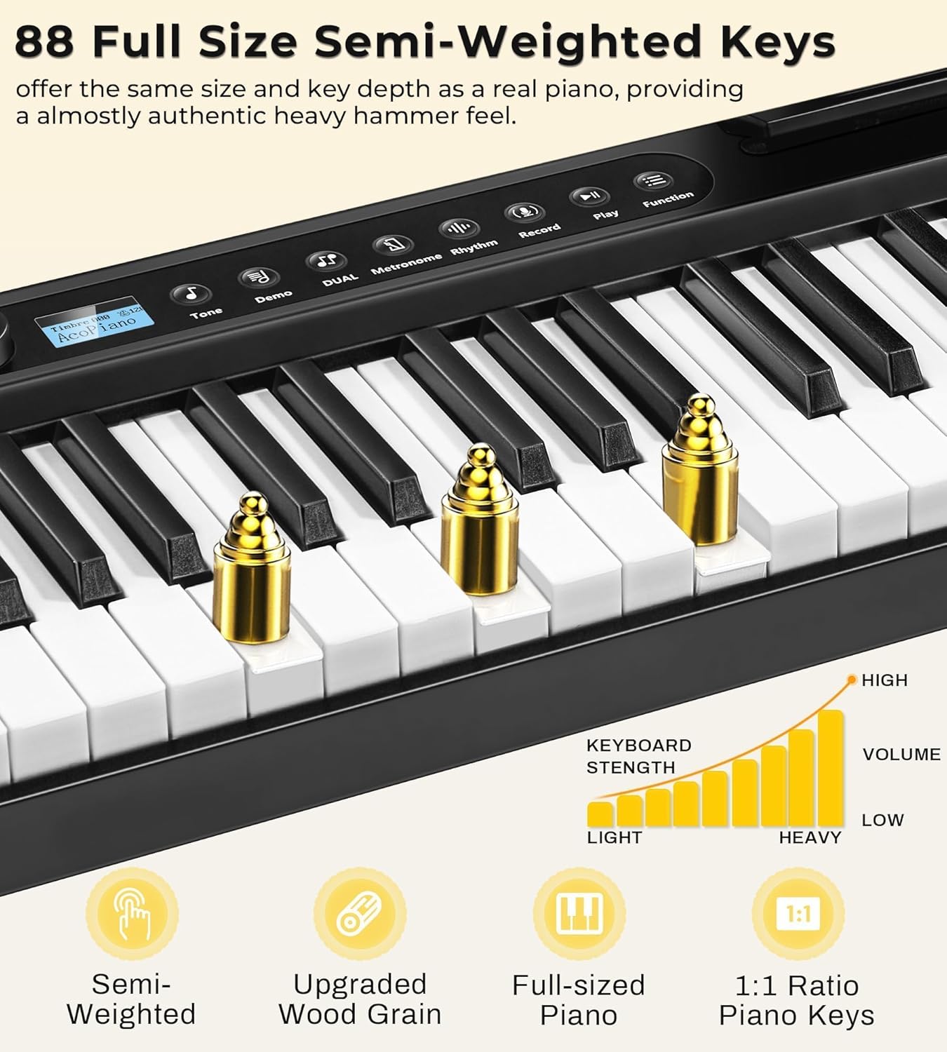 88 Key Folding Piano Semi-Weighted Foldable Piano Full Size Portable Travel Electric Piano Keyboard with BT Wireless, 128 Tones, USB MIDI, Sustain Pedal and Bag for Beginners Adults Teens