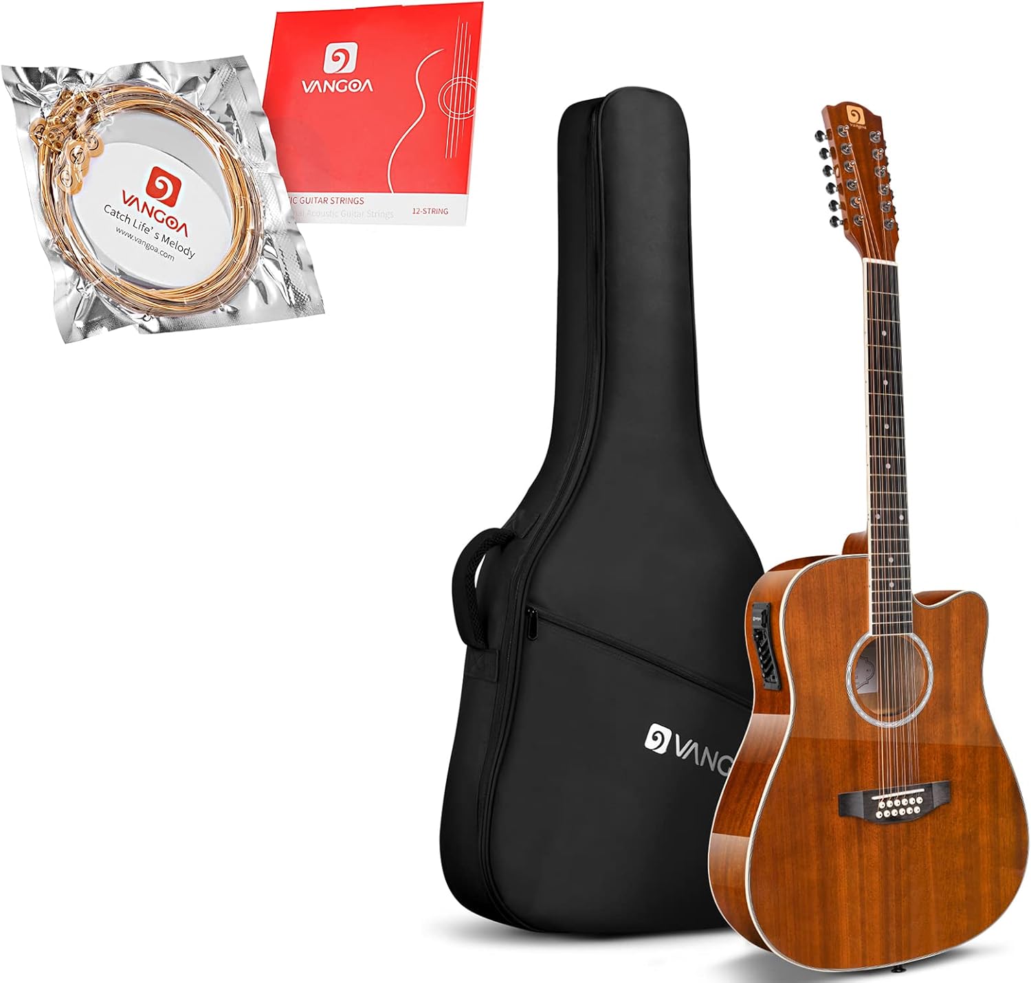 Vangoa 12 String Guitar, Acoustic-electric Dreadnought Cutaway Guitar Bundle with Strings Set