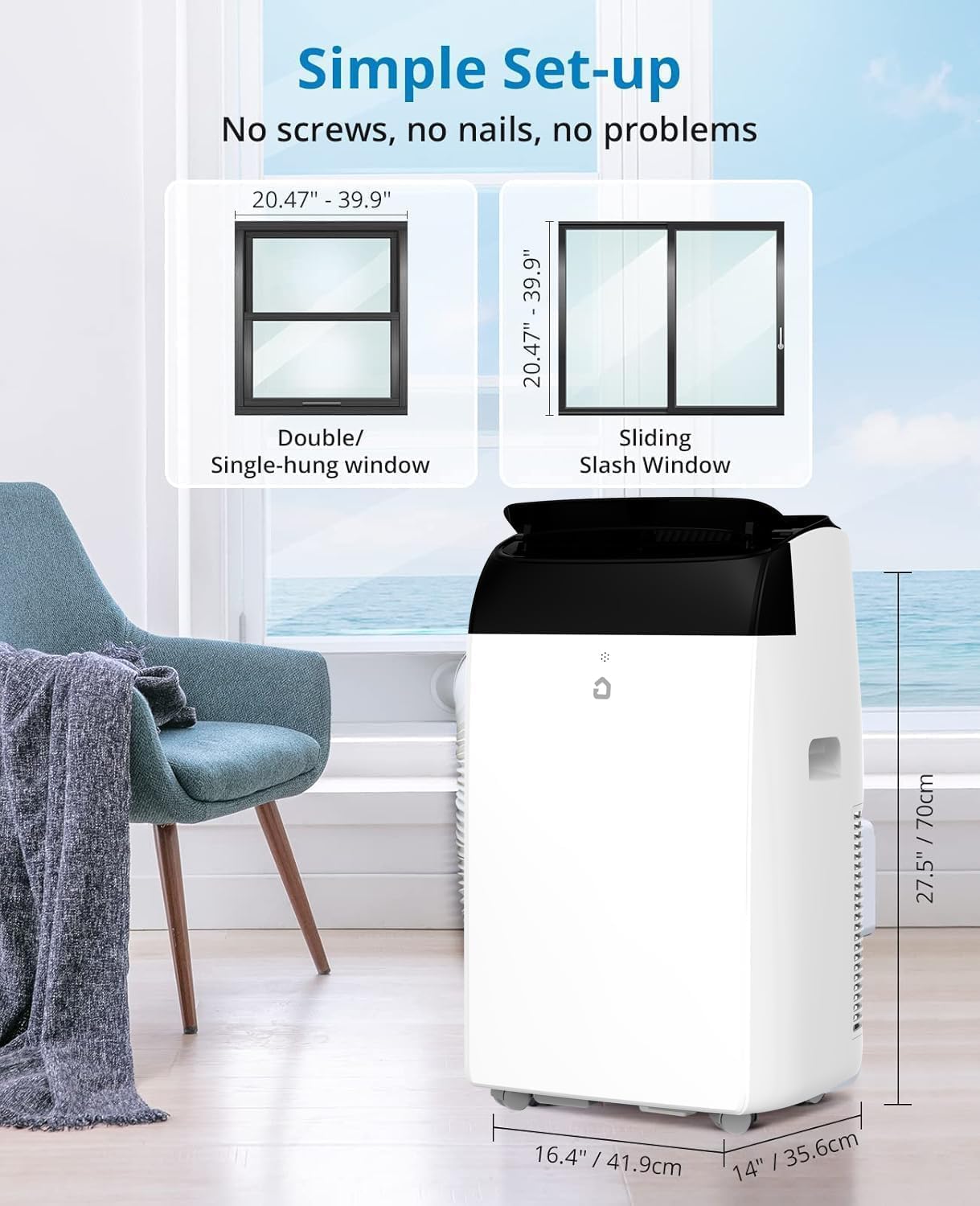12,000 BTU Portable Air Conditioner, Cools Up to 550 Sq. Ft, 3-In-1 Room Air Conditioner With Drainage-Free, 48db Quiet Operation, Remote Control, 24Hrs Timer, Easy Install Kit for Home