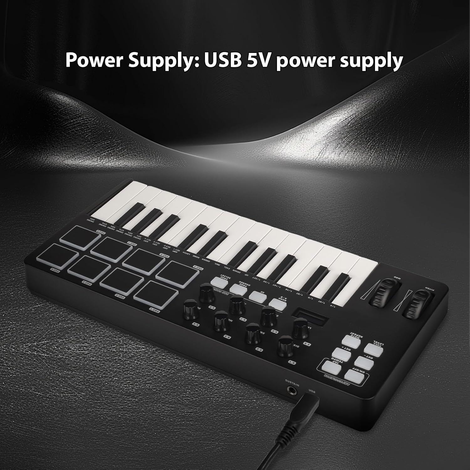 25 Key USB MIDI Keyboard Controller, Integration, Chord Mode Scale Mode, 8 Backlit Drum Pads, Arpeggiator, MIDI Controller for Music Production Software, PC Compatibility