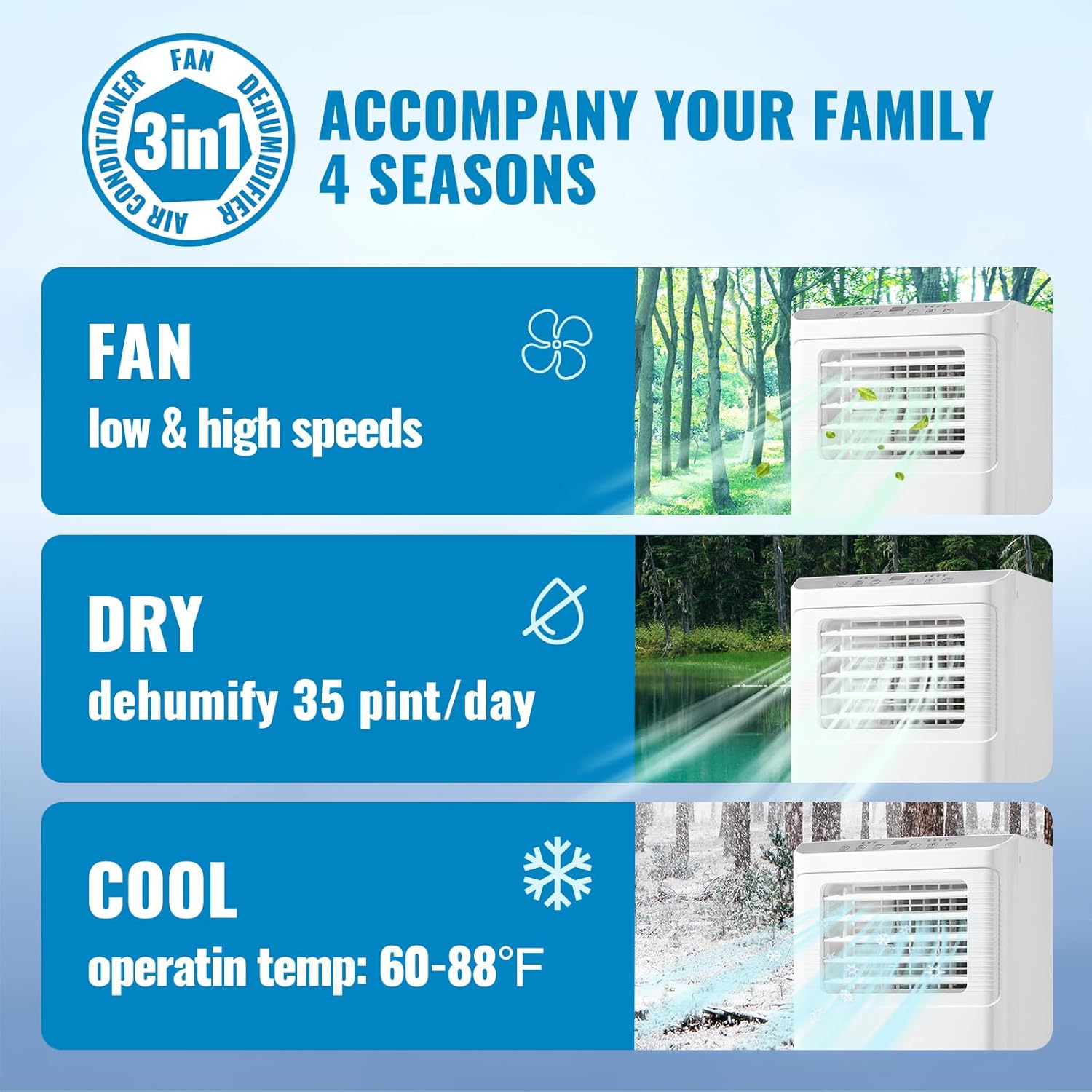 WANAI Portable Air Conditioner Standing Floor 8,000 BTU ASHARE(5,000 BTU SACC) AC Unit with Built-in Dehumidifier & Fan, Remote Control and Window Installation Kit Included, LED Display, White