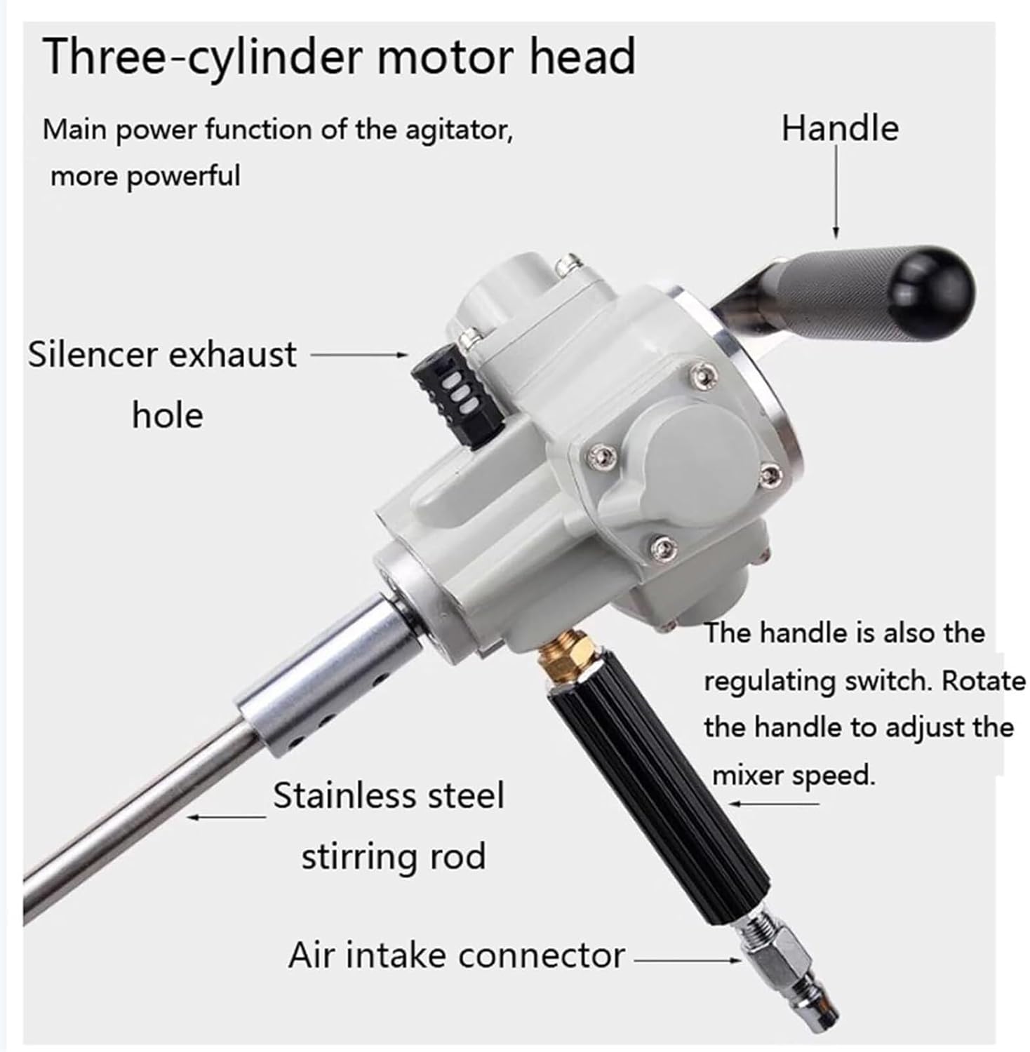 Handheld Mixer Drum Mixer, Pneumatic Paint Mixer Stirrer, Paint Stirring Machine Agitator Paint Mix Tool, for Ink dye Mixing Machine