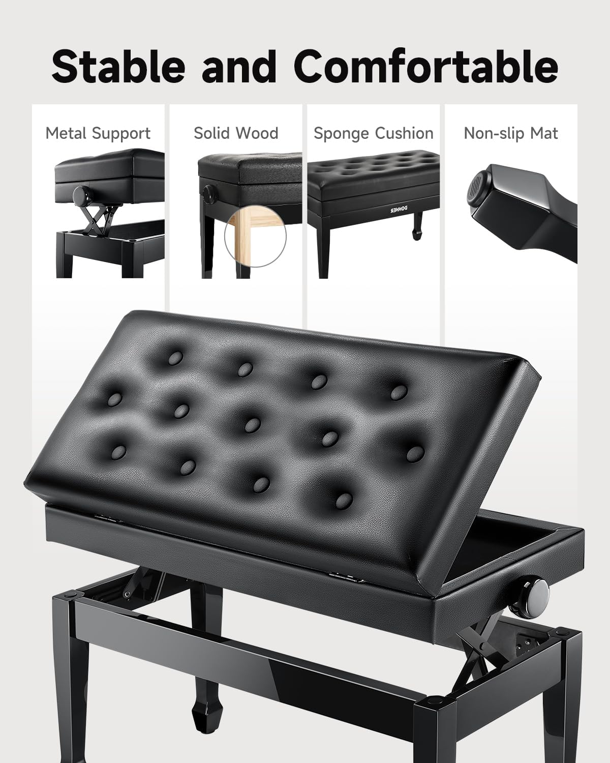 Donner DDP-80 Digital Piano 88 Key Weighted Keyboard+Donner Adjustable Duet Piano Bench with Storage
