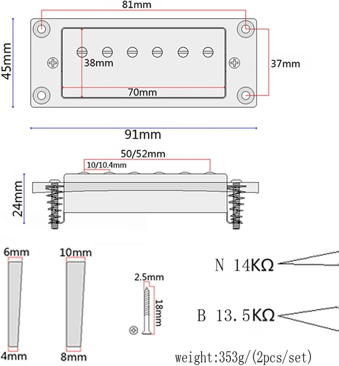 Humbucker Guitar Pickup Guitar Humbucker Pickup Set Metal Neck Amp Bridge Pickups Stringed Instruments for LP Electric Guitar