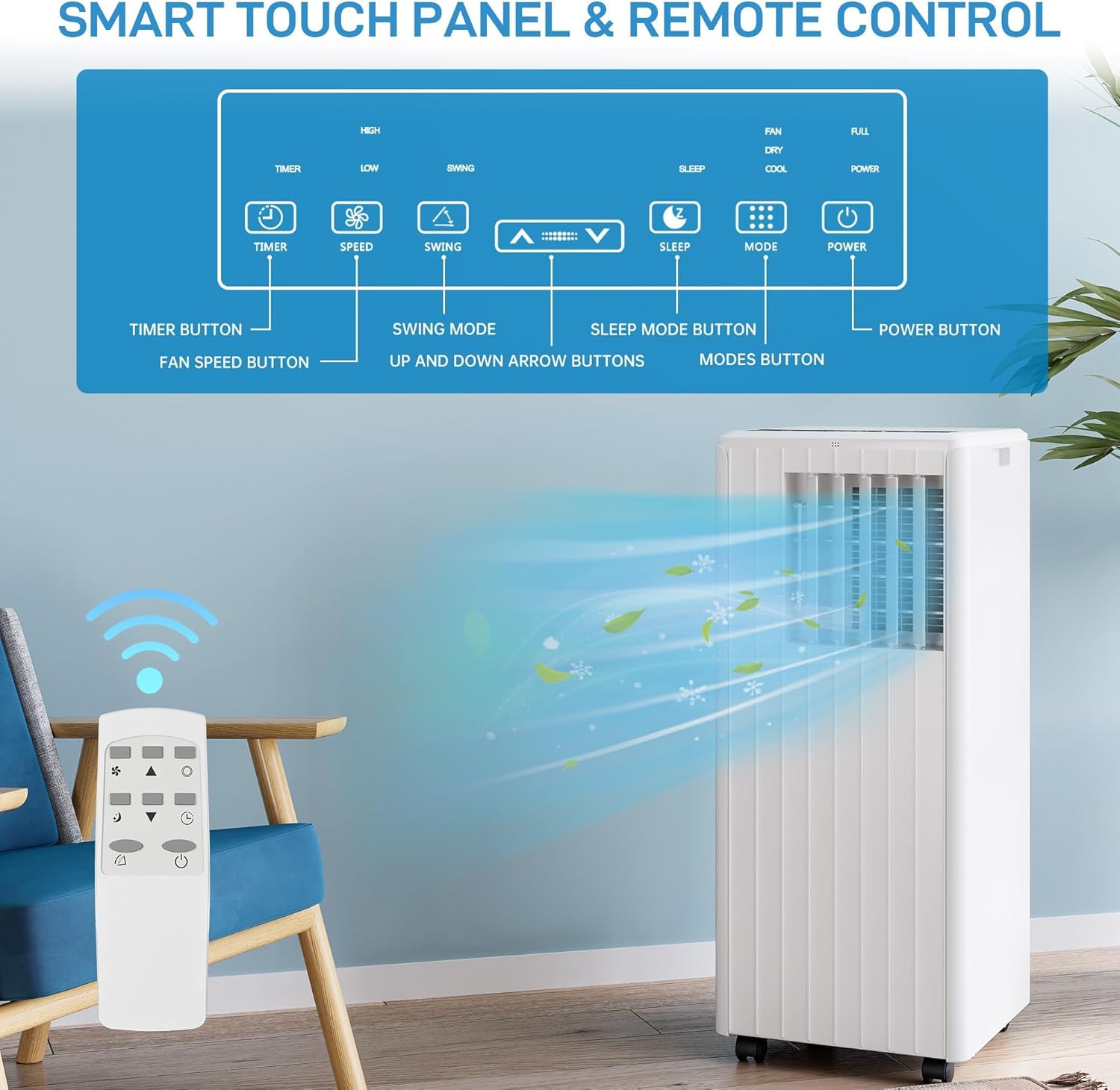 8,000 BTU Portable Air Conditioner - 3-In-1 Cooling Unit with Dehumidifier & Fan for Rooms Up to 350 Sq.Ft, Includes 24H Timer & Casters, Compact AC for Home/Office, White