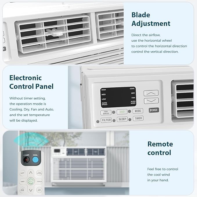 Antarctic Star 8,000 BTU Air Conditioner Winodw Unit Cools up to 350 Sq. Ft. with 7 Modes, Ultra-quiet Window AC Unit with Remote Control, Easy to Install, Energy Saving, White