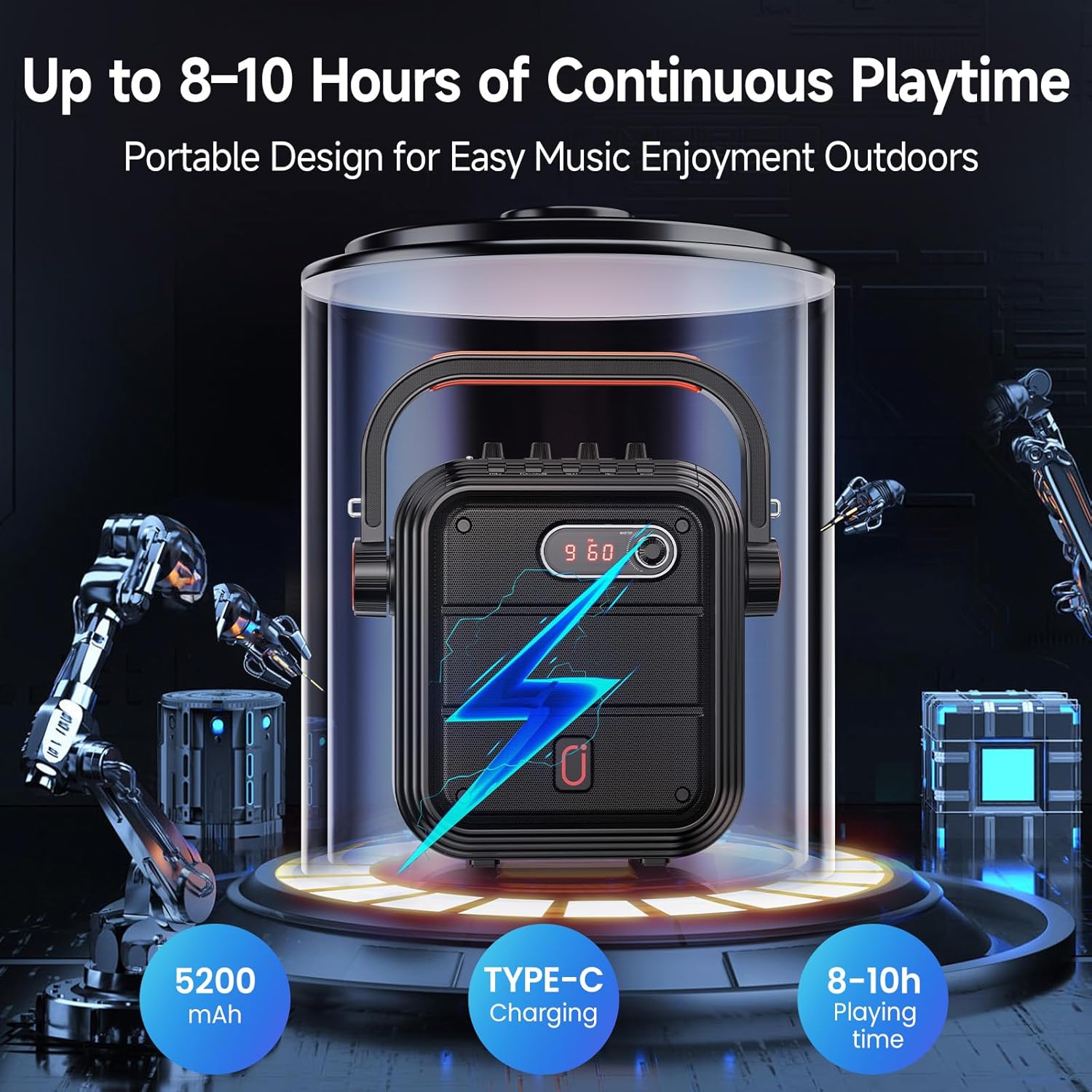 JYX Karaoke Machine with 2 Wireless Microphones, Portable Bluetooth Speaker PA System with Shoulder Strap, Subwoofer Support TWS, USB, Radio, AUX, REC, Bass&Treble for Home Party/Meeting/Adults/Kids