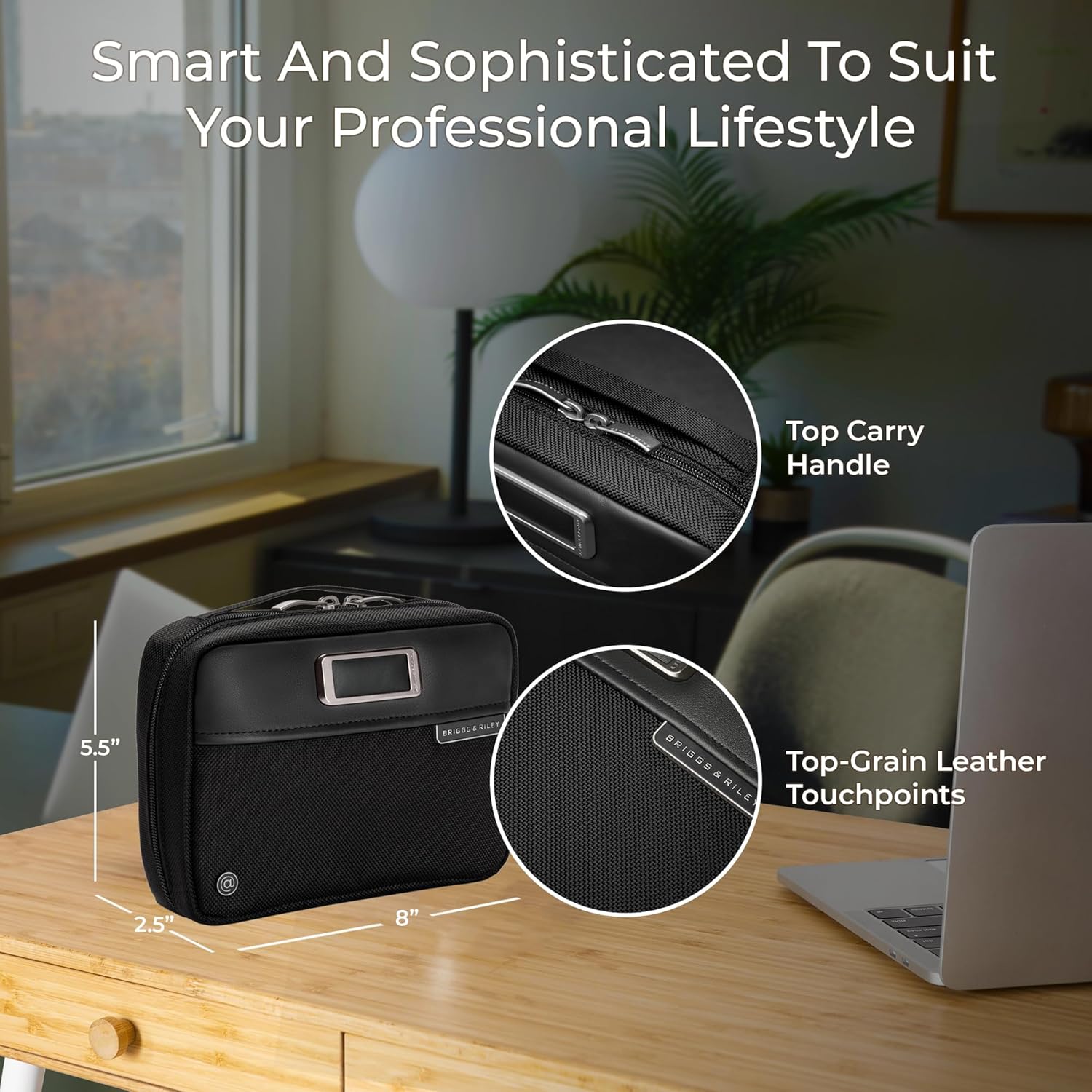 Briggs & Riley Tech Pouch Kit - Electronics Organizer Travel Case, Cable Storage Bag for Cords, Hard Drives, & Tech Accessories, Leather Touchpoints, Durable Fabric - @work Collection, Black