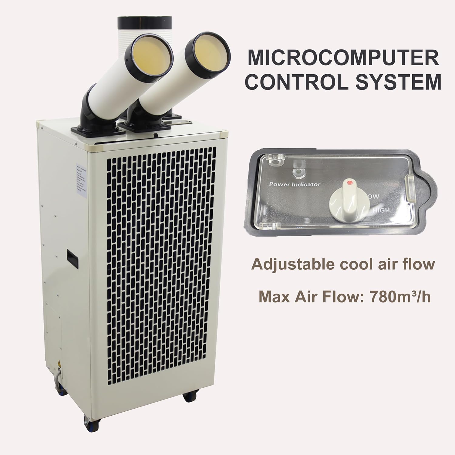 TECHTONGDA Industrial Spot Cooler Air Conditioner Commercial Mobile Outdoor Cooling Machine Aircon Double Outlets 780m³/h 15400BTU/h 220V White