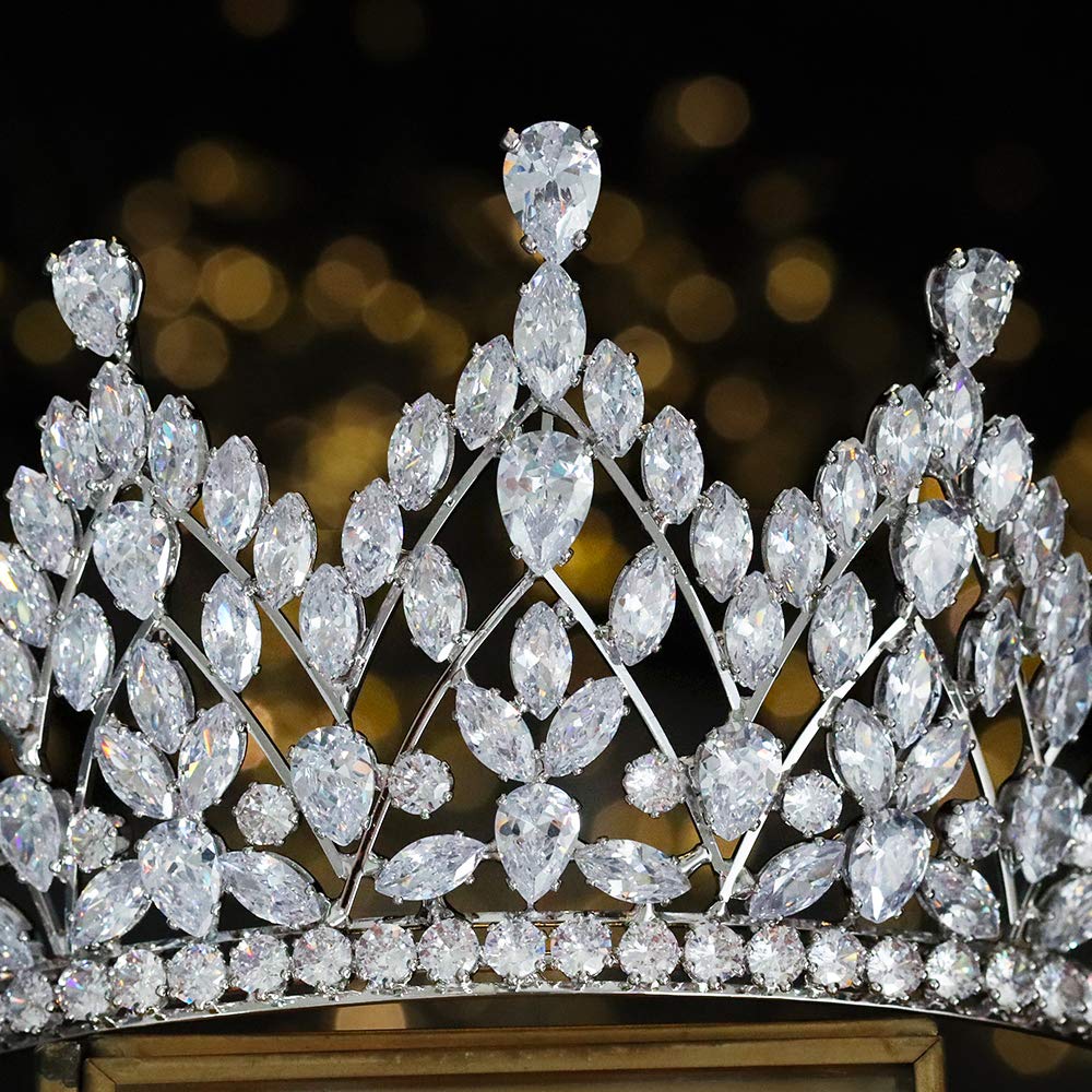 Aoligrace CZ Princess Pageant Crowns for Women Cubic Zirconia Wedding Tiaras for Bride Birthday Quinceanera Hair Accessories