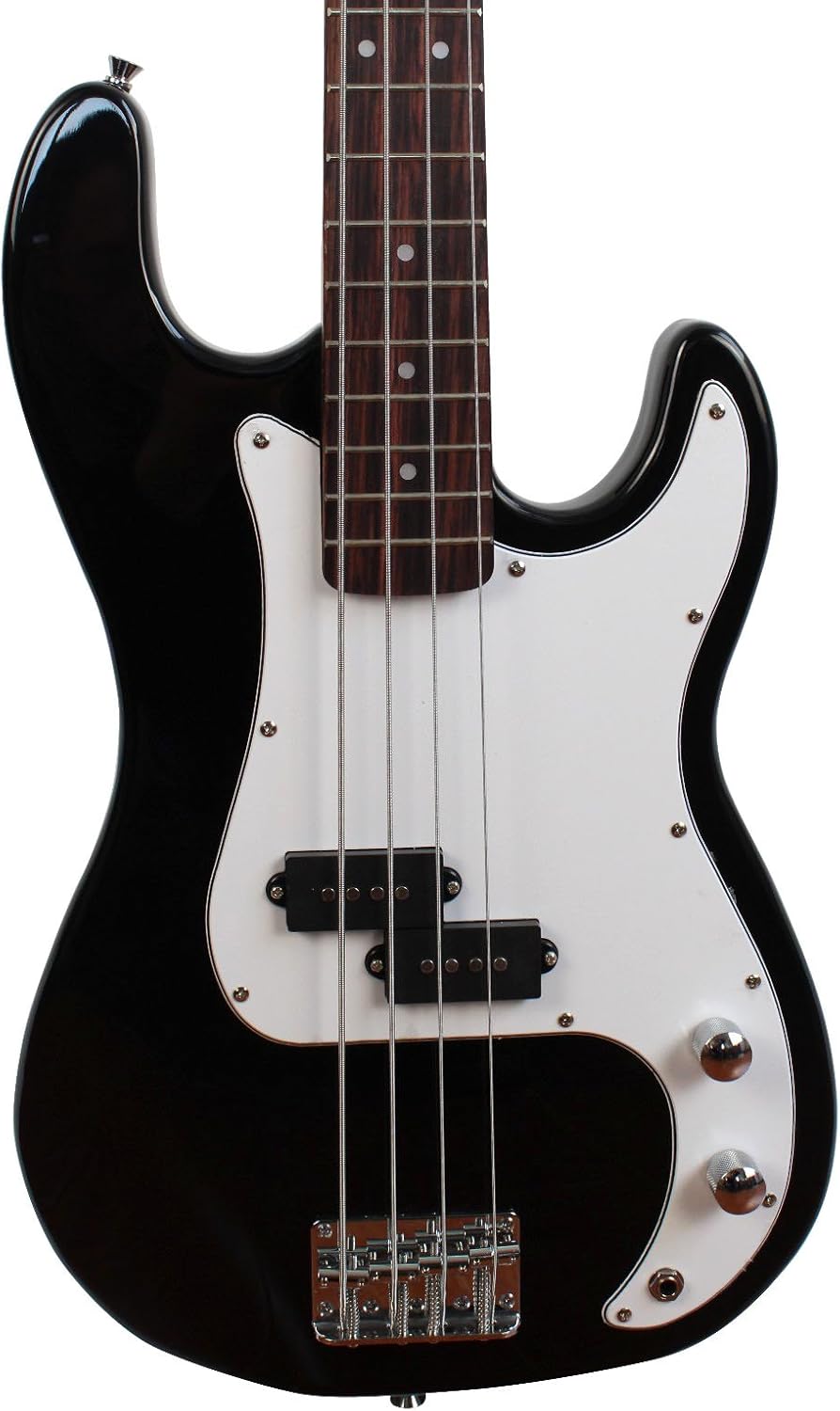 Stedman Beginner Series Bass Guitar Bundle with 15-Watt Amp, Gig Bag, Instrument Cable, Strap, Strings, Picks, and Polishing Cloth - Black