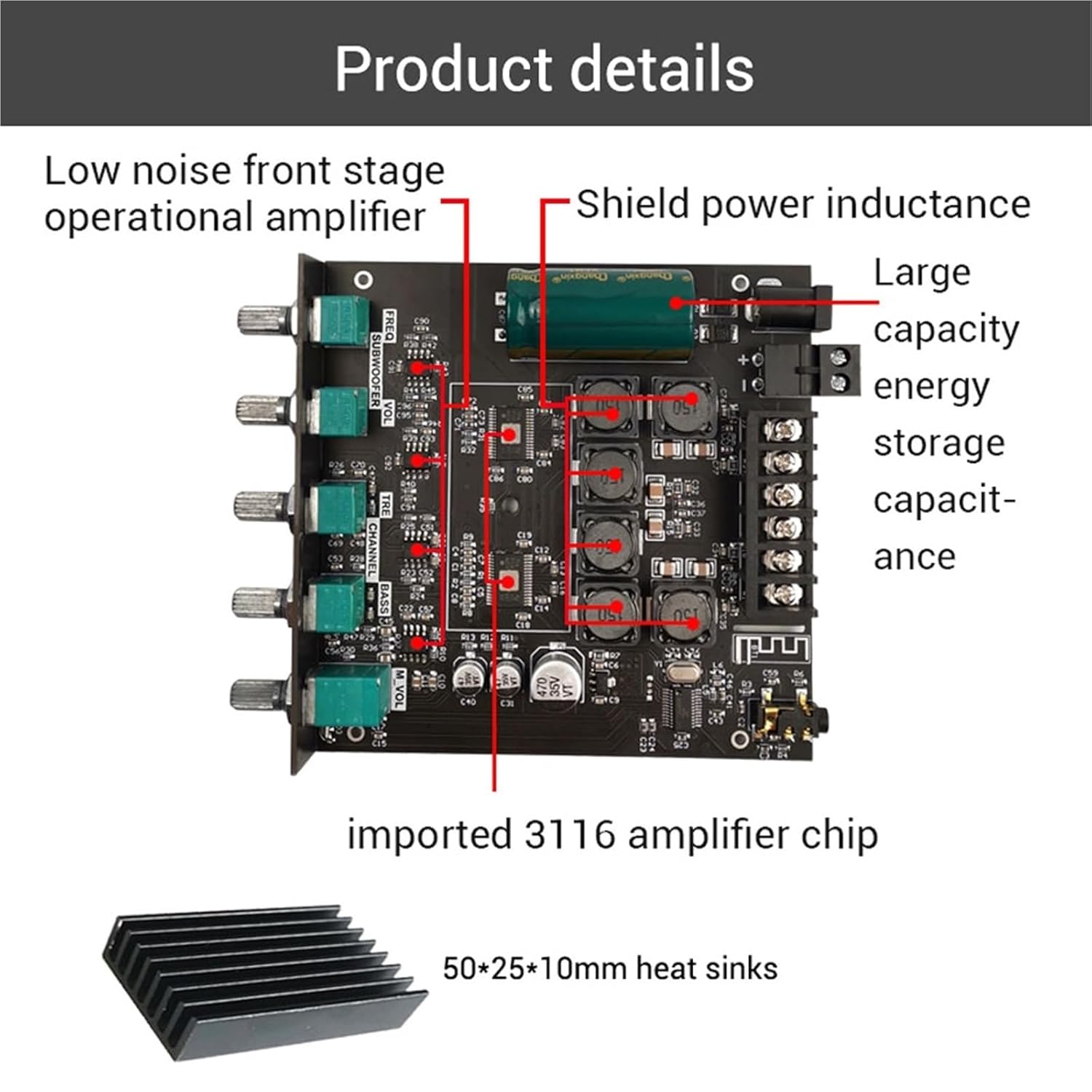 2.1 Channel Digital Audio Amplifier Module 5.0 TPA3116D2 Sound Power Amplifier Board Amp Module Support App DC12-24V