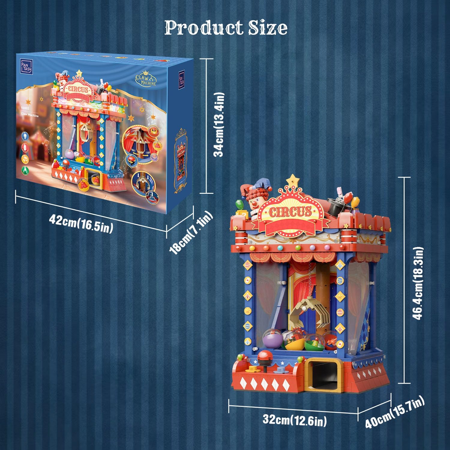 PANTASY Retro Circus Claw Machine Building Kit, Arcade Style Arcade Machine Block Model with Lights & Music, Interactive Collectible Building Set and Display Toy for Adults and Kids