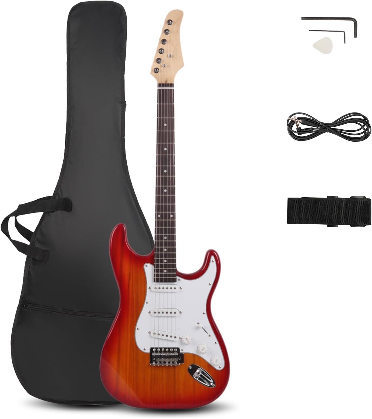 Ktaxon 39 Inch Electric Guitar, Full-Size Beginner Solid Body Guitar Kit with Gig Bag Strap Tremolo Bar Cable Picks (Sunset Red)