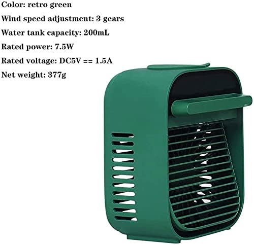 Portable Air Conditioner UBS Rechargeable Evaporative Air Cooler Fan with 3 Speeds Cordless Personal air Conditioner for Room Office (Green)