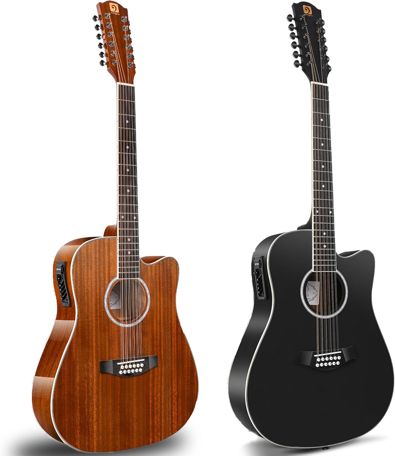 Vangoa 12 String Guitar, Twelve String Guitar Acoustic Electric Cutaway Guitarr Bundle, Black and Brown