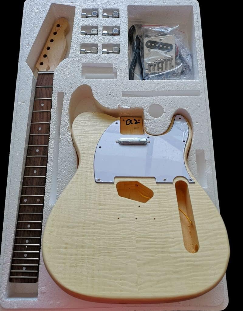 Maple Tiger Pattern Maple Electric Guitar Basswood Body Neck Rosewood Fingerboard DIY Combination DIY Guitar Kit (Color : 2)