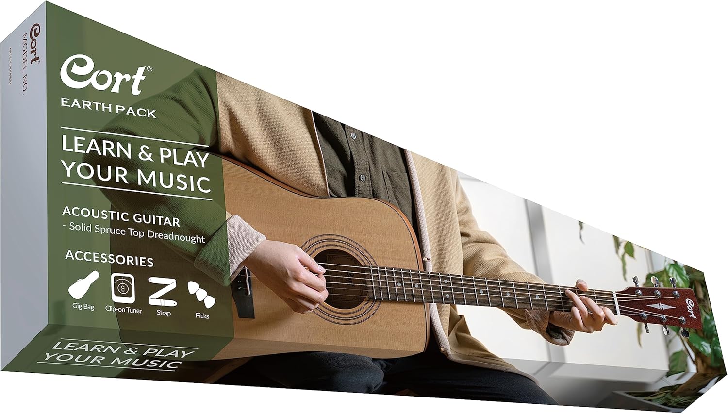 Cort Earth Series Dreadnought Acoustic Guitar Starter Pack. Open Pore