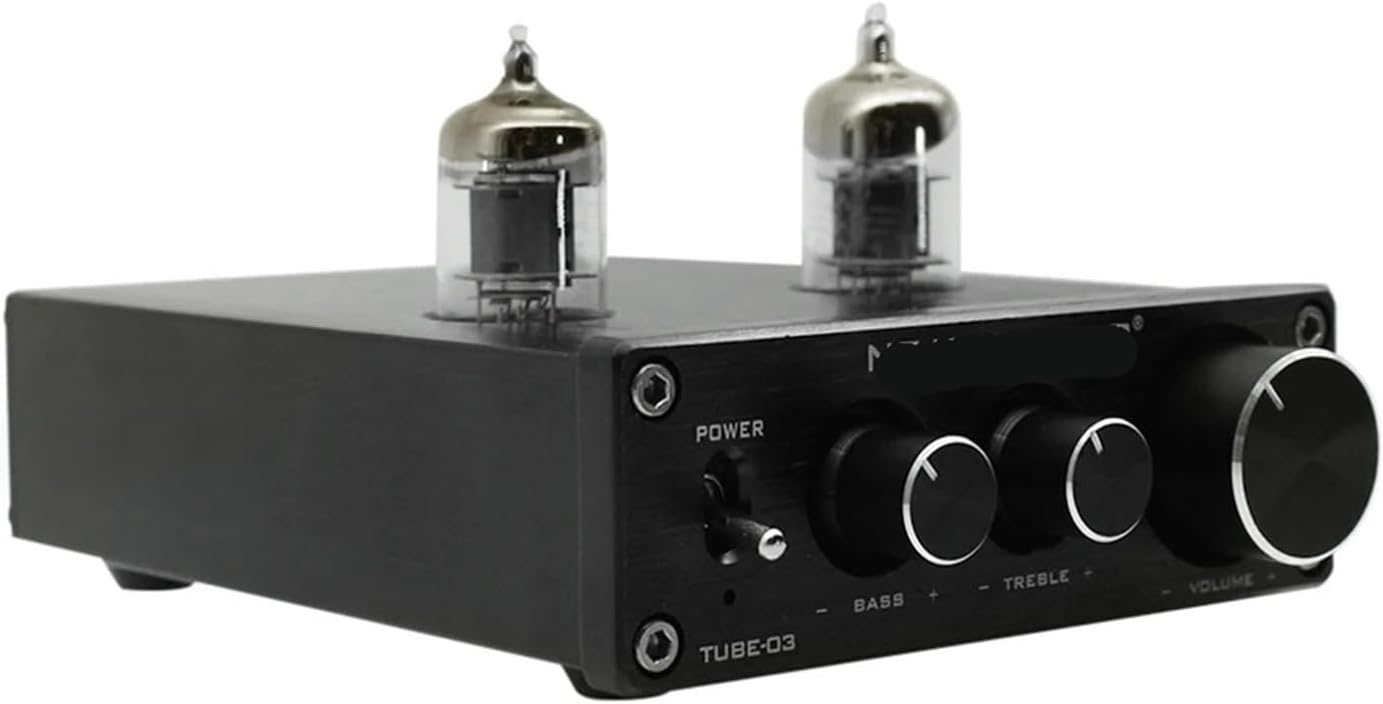 TUBE-03 Mini HiFi Audio Preamplifier 6K4 Tube Amplifier Buffer Treble Bass Adjustment Preamplifier Silver