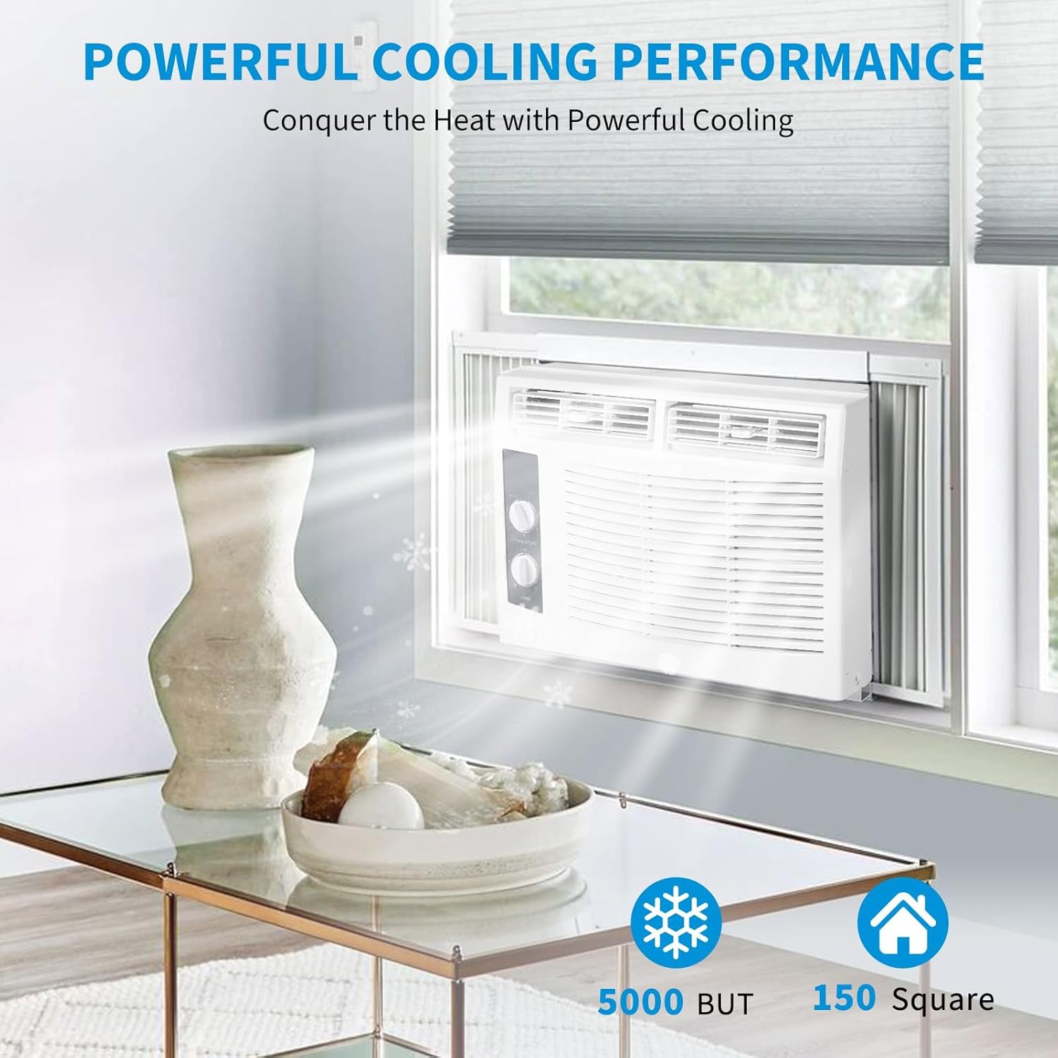 5000 BTU Window AC Unit, Mini Air Conditioner with Remote & Manual Controls, High-Efficiency Quiet Cooling for Rooms up to 150 Sq.Ft., Washable Filter, Easy Install for Bedroom or Small Office
