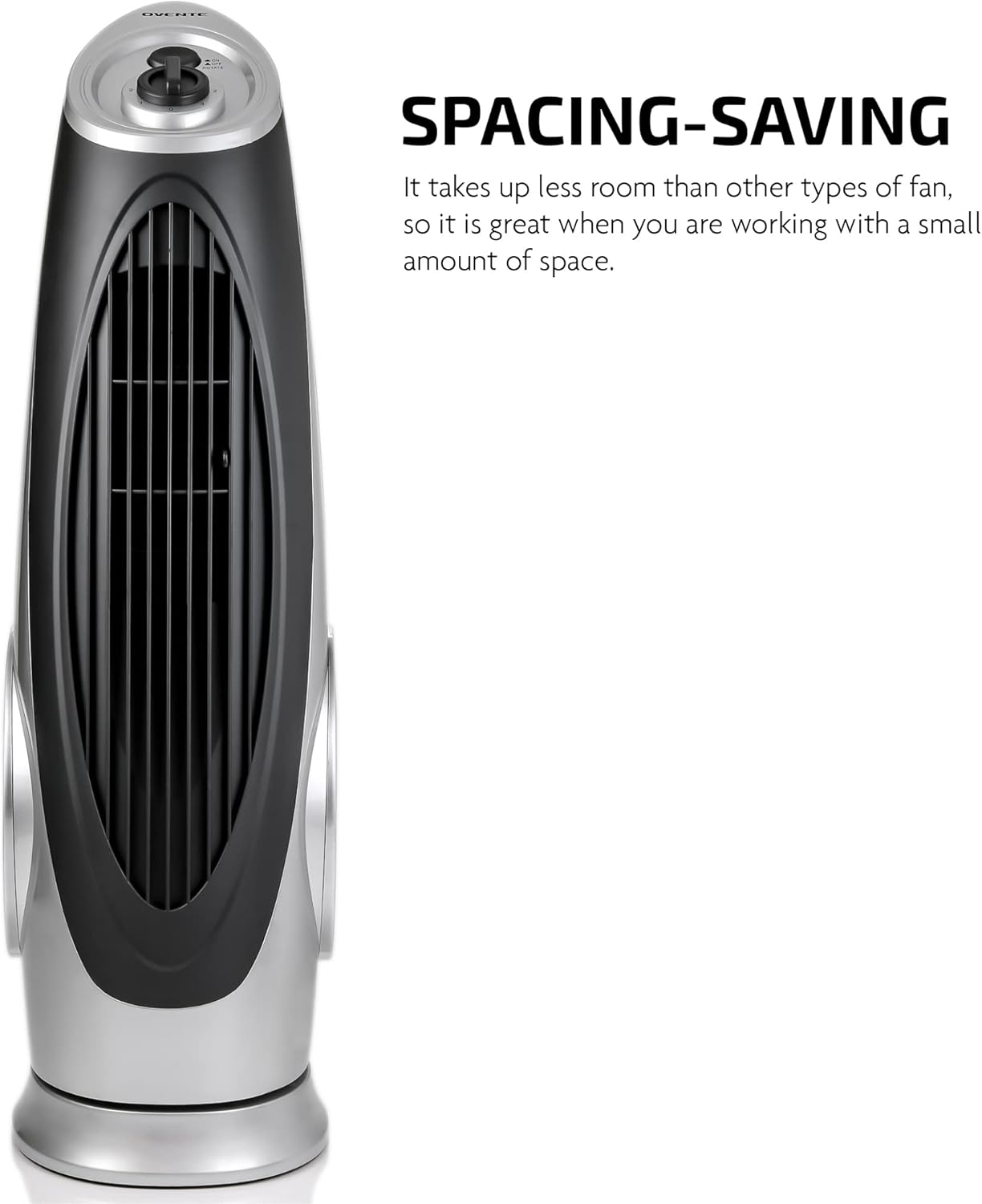 Ovente Portable Electric 30.4 Inch 90° Oscillating Tower Fan with 3 Speeds controlled by Manual Analog Knob with Low-Noise Technology Cool Air Breeze, Indoor, Bedroom, Home, Office, Silver TF87S