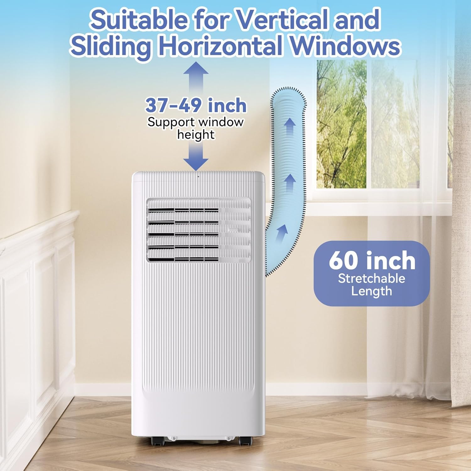 IDEALHOUSE Portable Air Conditioner with Cooling, Dehumidifier and Fan Functions, 10000 BTU Standing Cooling, Cools Up to 560 Sq. Ft., Remote Control, LED Display and Window Venting Kit Included