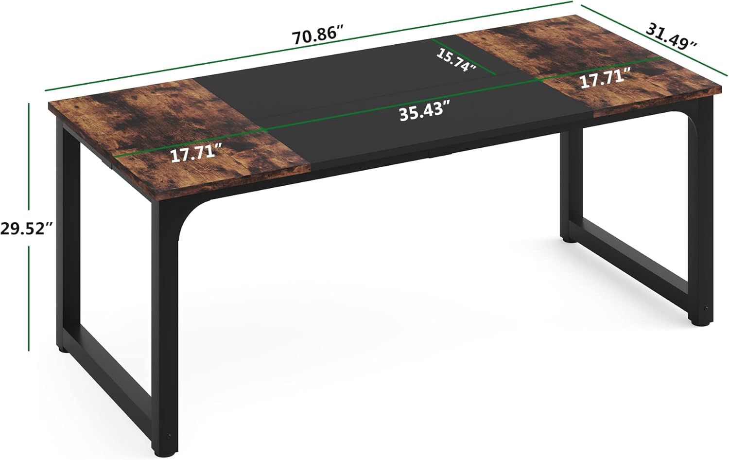 LITTLE TREE 70.8 Inch X-Large Executive Computer Office Desk, Brown+Black