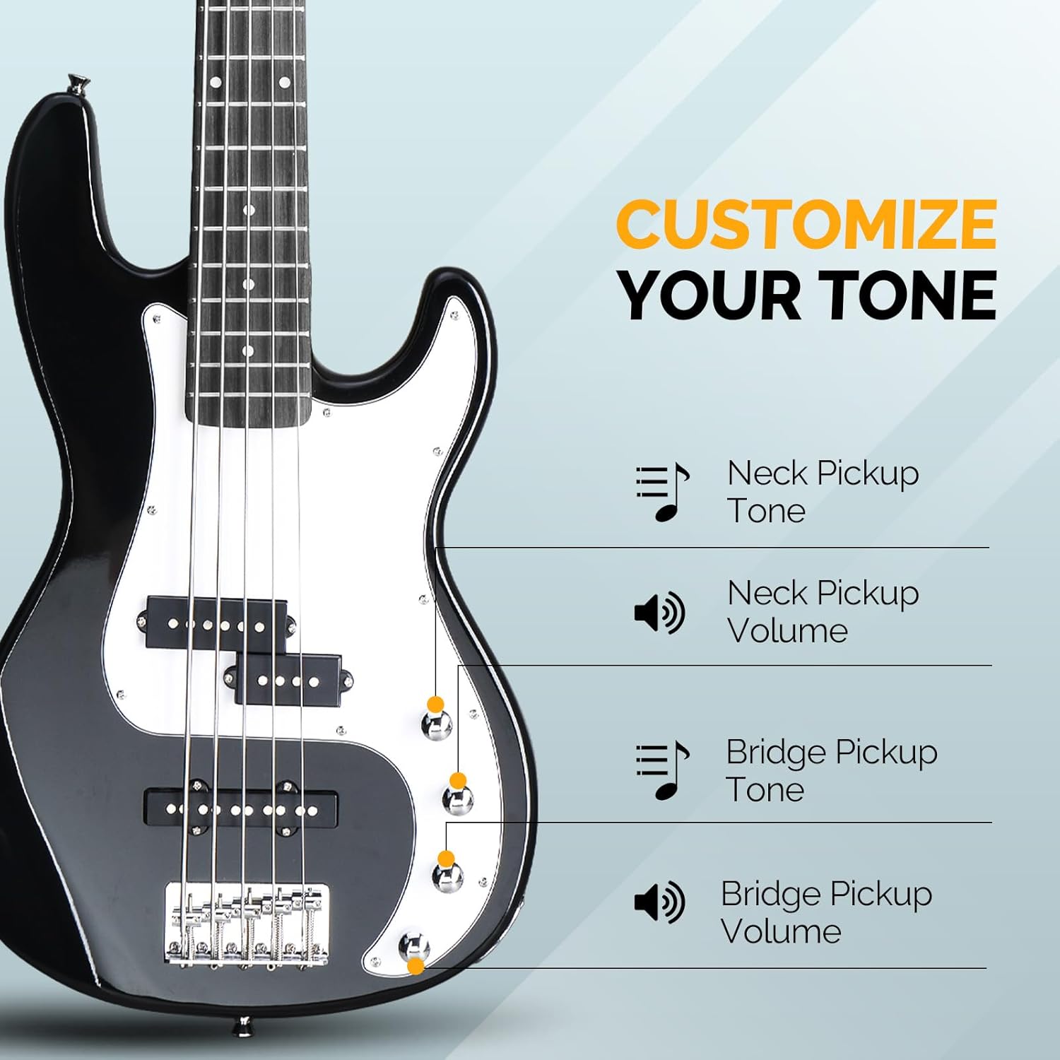 Glarry 5 String Electric Bass Guitar, Full Size Right Handed Rosewood Fretboard Bass Kit with Strap, Cable and Pick (GP Series-Black)