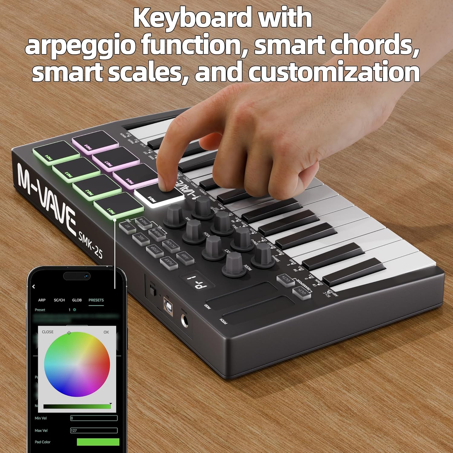 DaierTek Midi Keyboard Controller 25 Key Portable Mini Bluetooth & USB Midi Piano with 8 Backlit Drum Pad, 8 Knobs and Music Production Software for Computer Recording, Music Production