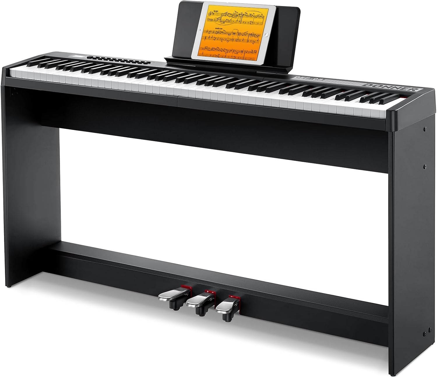 Donner Digital Piano Keyboard Velocity-Sensitive 88 Keys with Removable Piano Stand, Compact Beginner Home Electric Piano with Split Mode, LED Digital Tube for Display, and Triple Pedal DEP-08