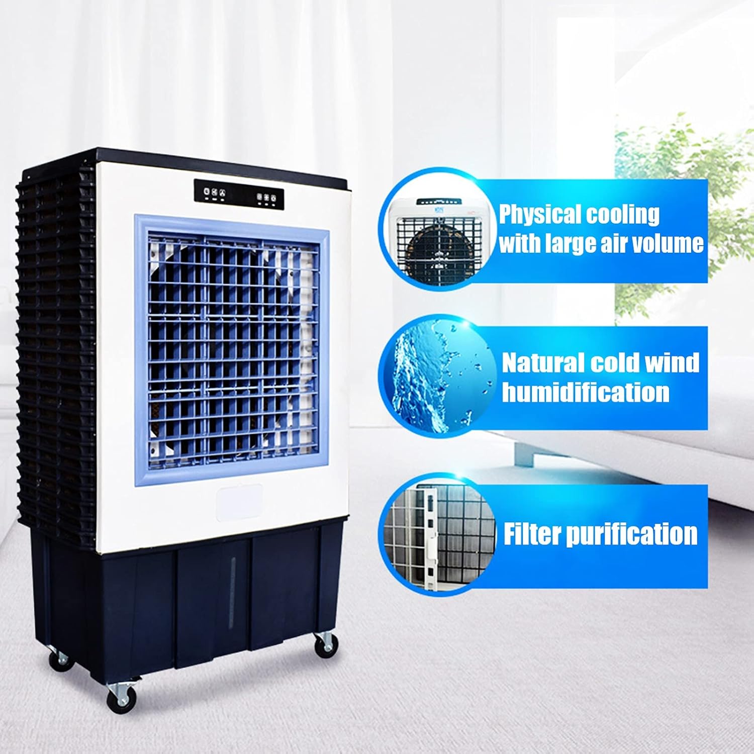 Portable Air Conditioner, Evaporative Air Cooler w/Cooling ＆ Humidifier, Portable Evaporative Cooler Energy-Saving for Indoor and Outdoor, for Room Office