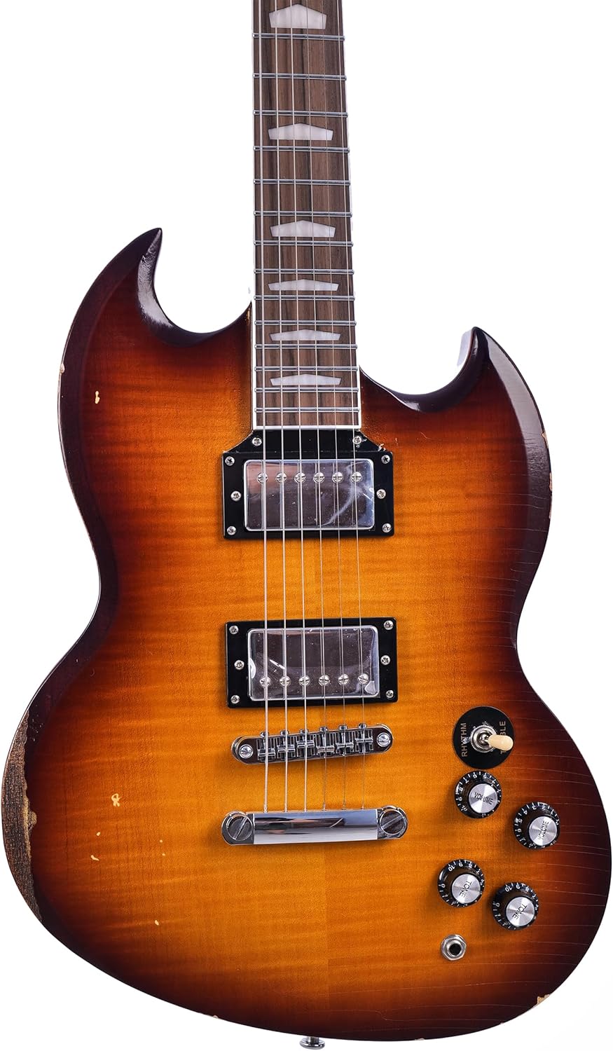 KGD Relic SG Sunburst Guitar,Mahogany Body and Neck,Rosewood Fingerboard,Bone Nut,6-String Relic Heavy Metal Guitar,Professional/Electric Guitars for Adults (Sunburst)