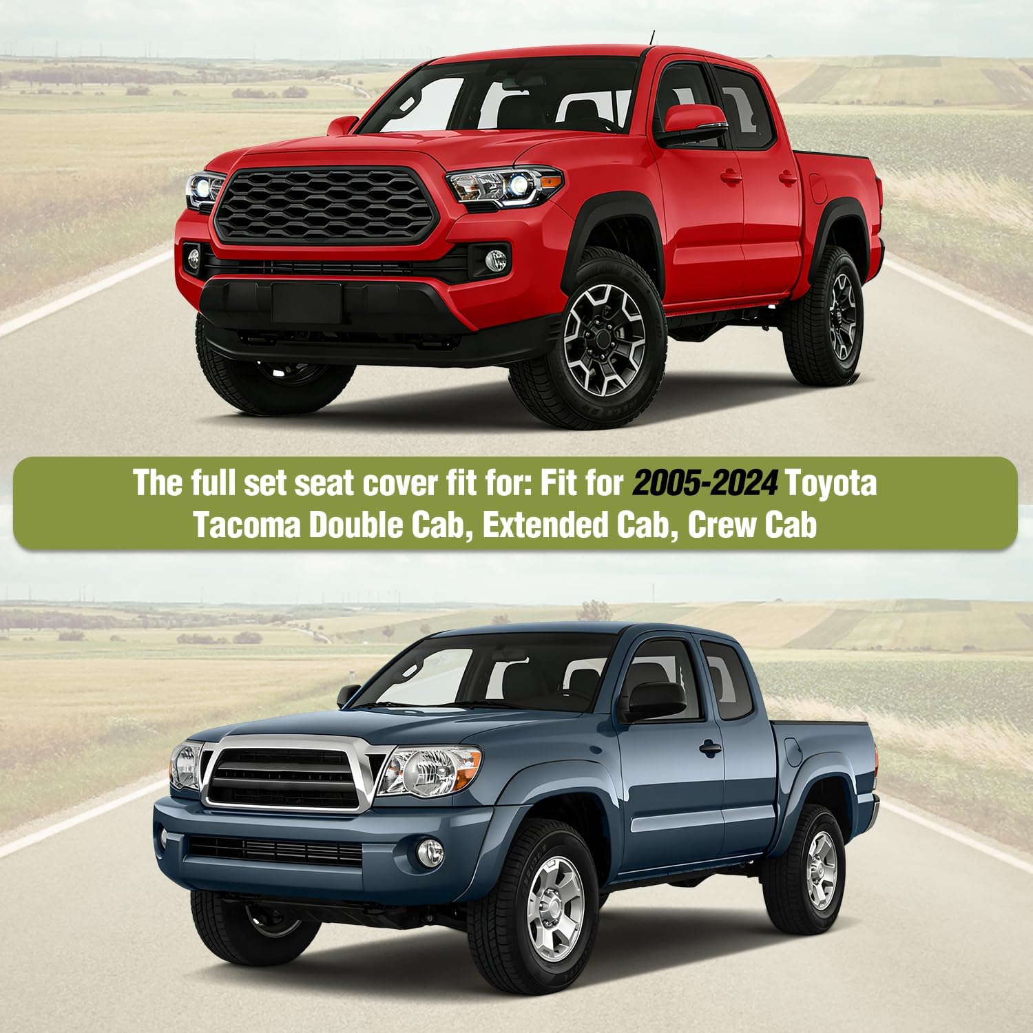 Nilight Car Seat Covers Custom Fit 2005-2024 Toyota Tacoma Double Extended Crew Cab Waterproof Leather Cushion Full Set with Split Bench 60/40 for SR5 TRD Sport Limited