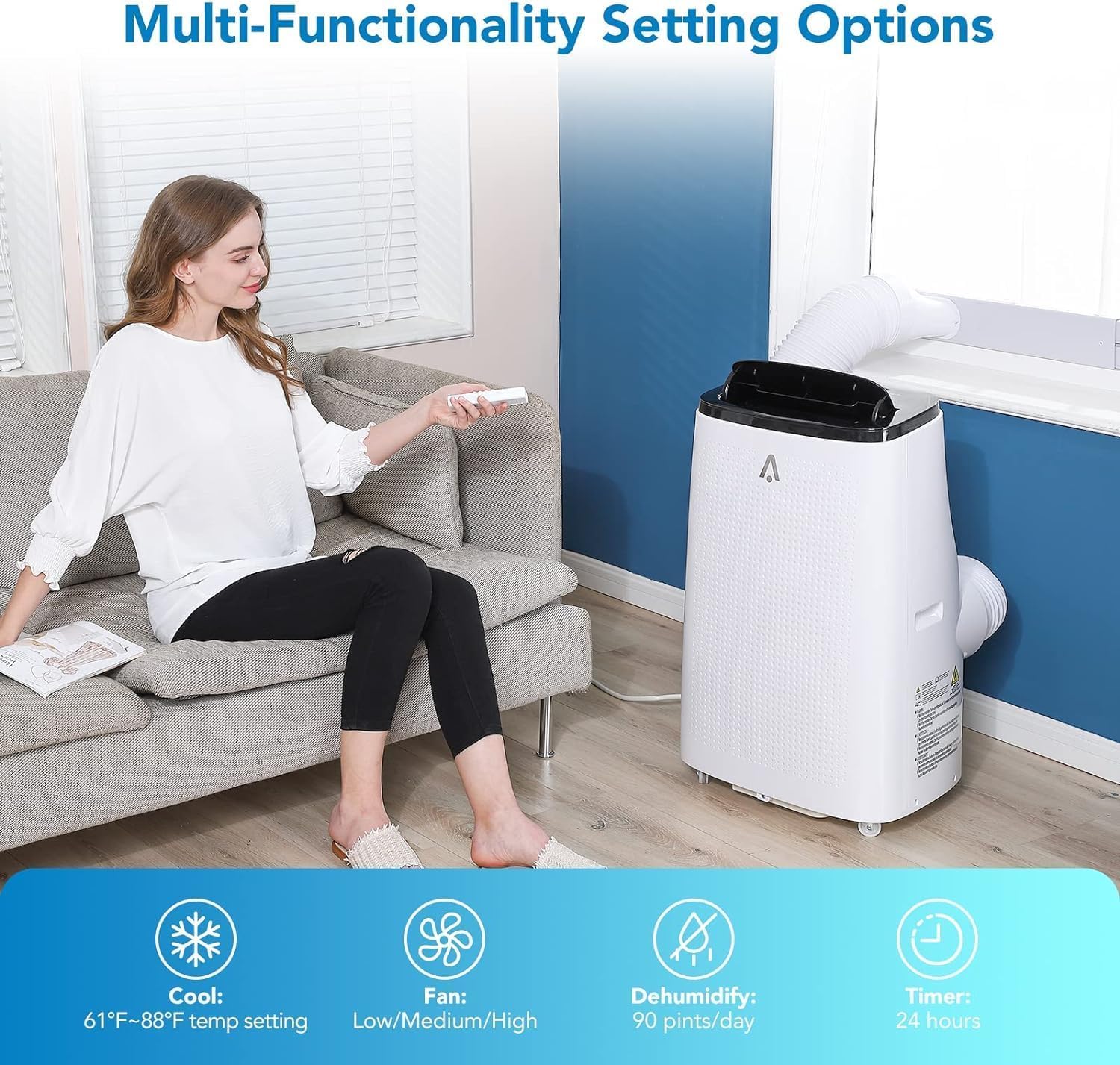 Portable Air Conditioners,14000 BTU Cools Room Up to 700 Sq.Ft with Remote Control, 3-In-1 Free Standing Cooling AC Unit With Fan & Dehumidifier, Smart/Sleep Mode,3 Speed,Auto Swing,24H Timer