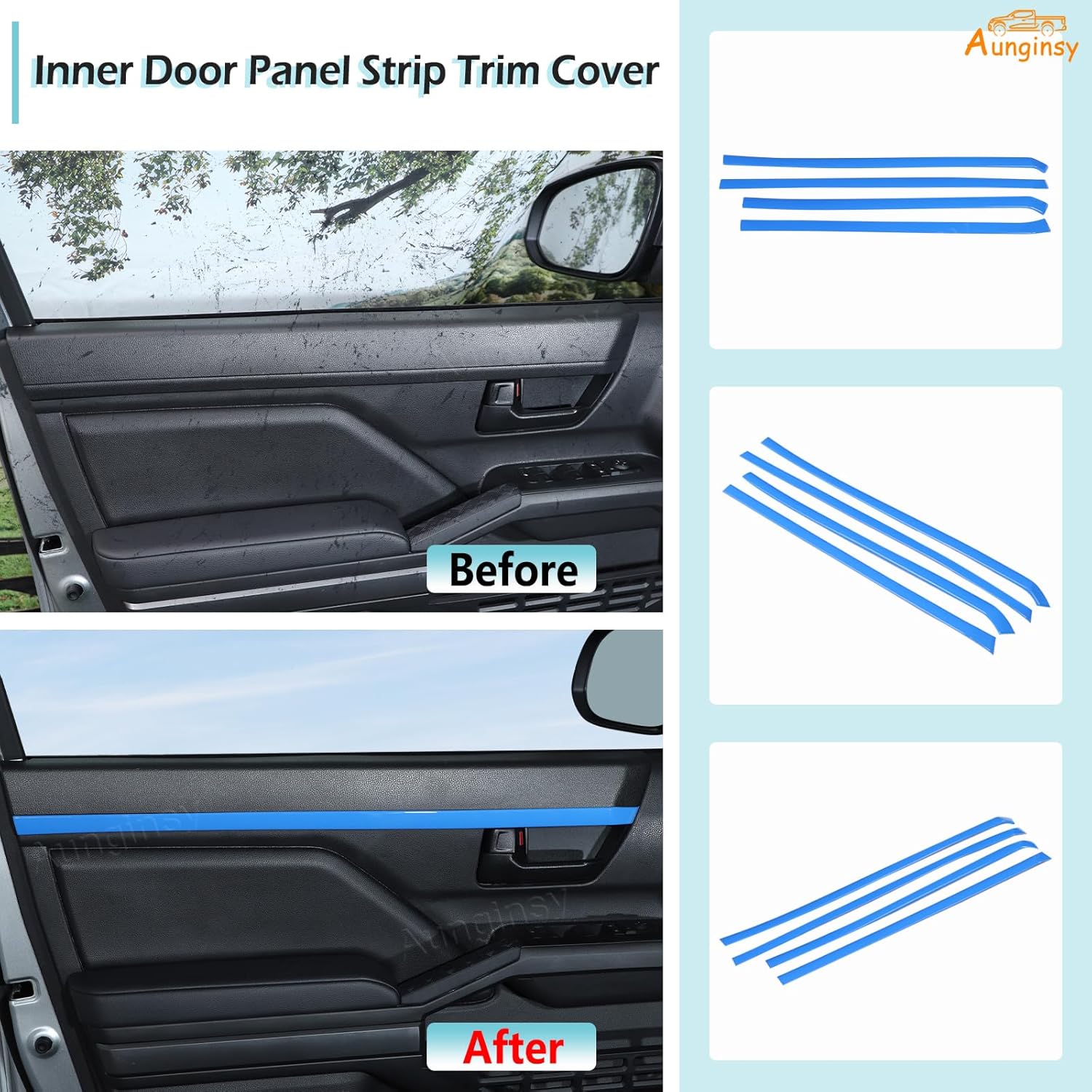 Car Inner Door Panel Trim Strips Kit Compatible with Toyota Tacoma 2024-2026, Front & Rear Door Handle Armrest Side Panel Molding Decorative Cover Protector Accessories, Fit Without TRD Logo Version
