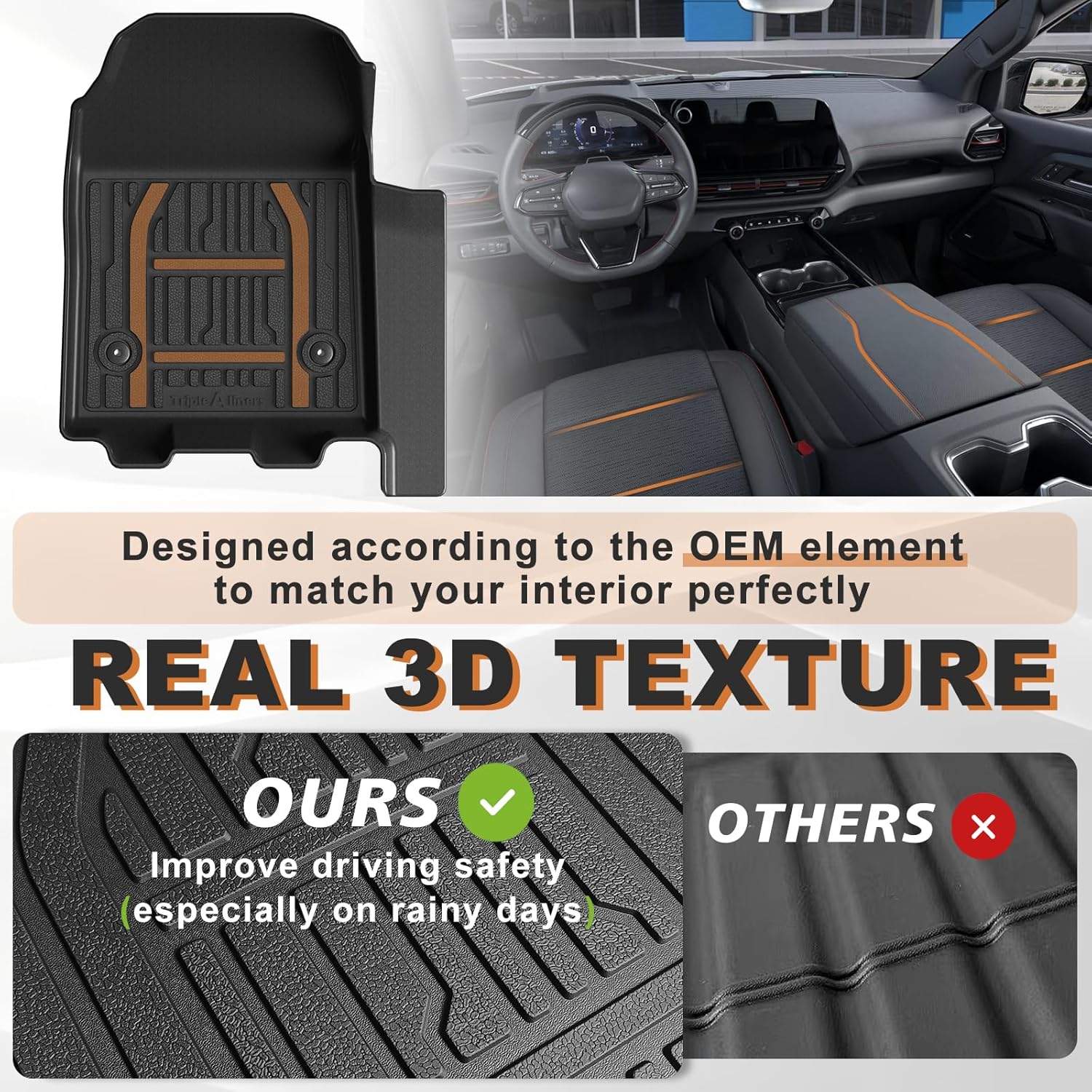 TripleAliners Floor Mats All Weather Liners for 2024 2025 Chevy Silverado EV RST/GMC Sierra EV Denali (Not for WT/LT) Accessories 1st & 2nd Row Full Set TPE Heavy Duty Custom Fit Floor Liners