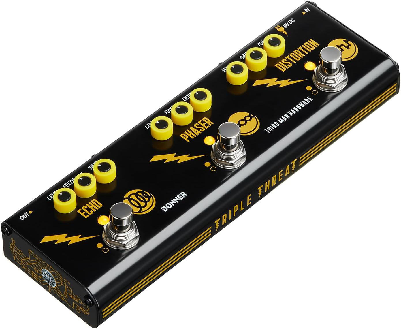 Donner X Third Man Hardware Multi-Effect Pedal, Triple Threat 3-in-1 Analog Guitar Pedal Distortion Phaser Echo Pedal with Adapter for Electric Guitar