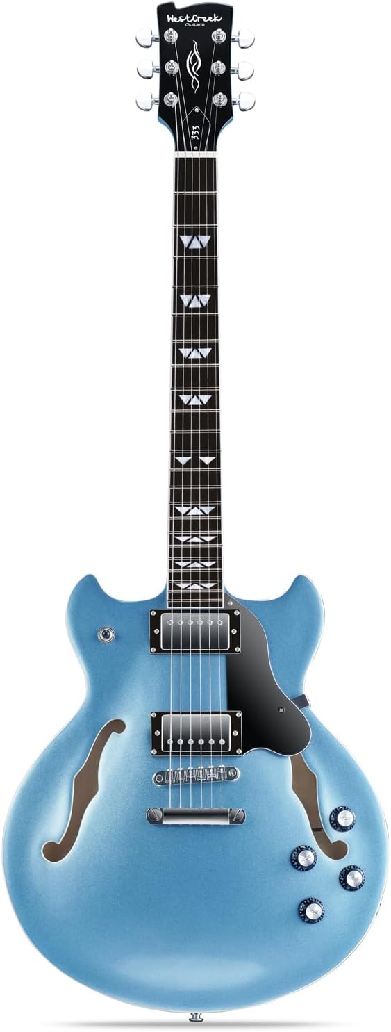 WestCreek 333 Electric Guitar with 6 String, Semi Hollow Body Jazz Electric Guitar, Humbucker Pickups, Rosewood Fretboard, Rounded End Jumbo Frets, Full size