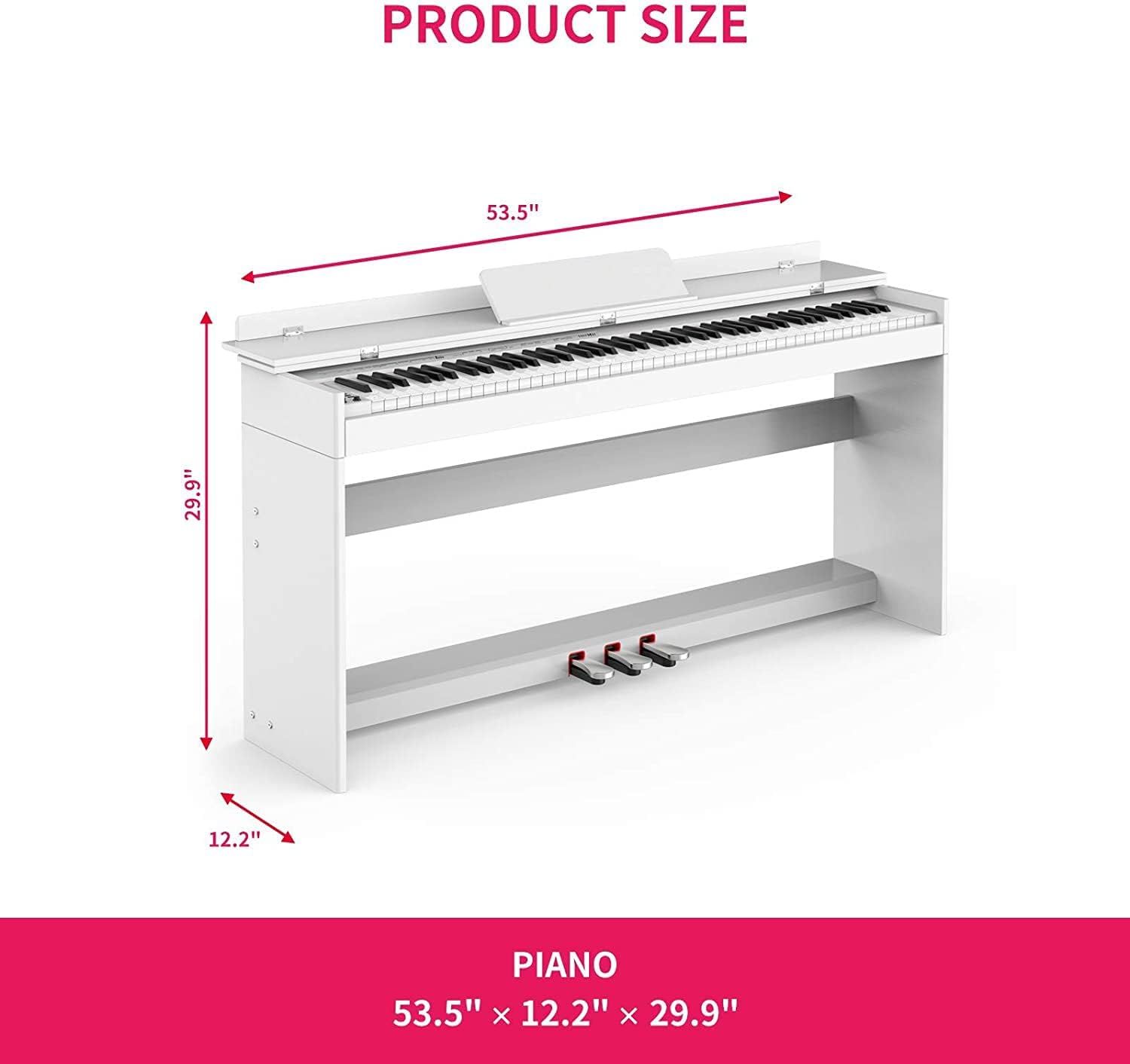 Setting 88-Key Weighted Digital Piano, Electric Upright Piano 3-Pedal Unit Board, LCD Screen, Multi-Functional Full Size Adapter Beginner/Adult (White without Piano Bench), 53.5 x 29.9 x 12.2 Inch