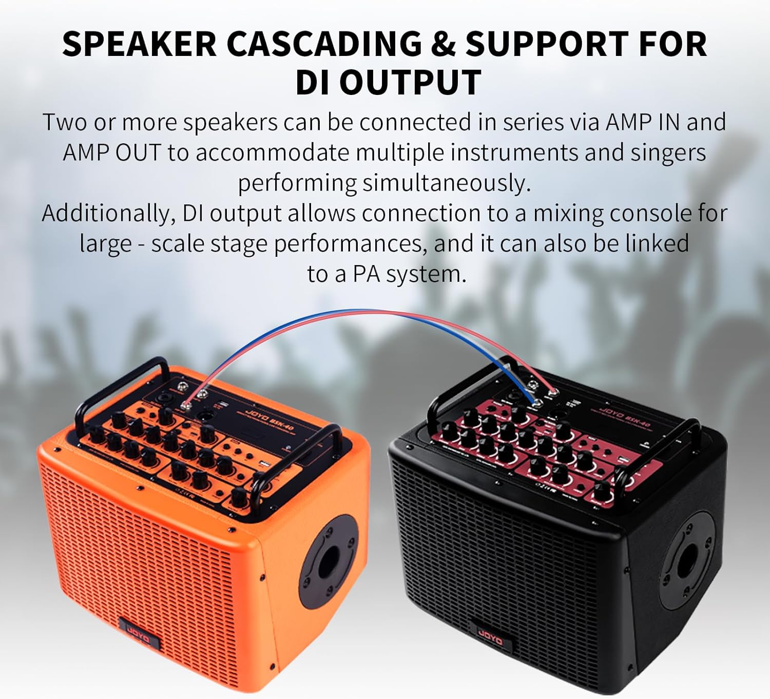 JOYO 40 Watt Acoustic Combo Amplifier Rechargeable Guitar & Vocal Two Channels Guitar Amp with Drum Machine Reverb Chorus Delay Effects and Bluetooth XLR & Aux-in (BSK-40 Black)