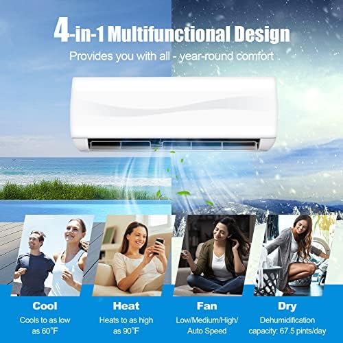 PETSITE 18000 BTU Mini Split Air Conditioner Pre-Charged Inverter Heat Pump System, 19 SEER2 208-230V Wall Mounted Ductless AC Unit Energy Saving with Installation Kit, White
