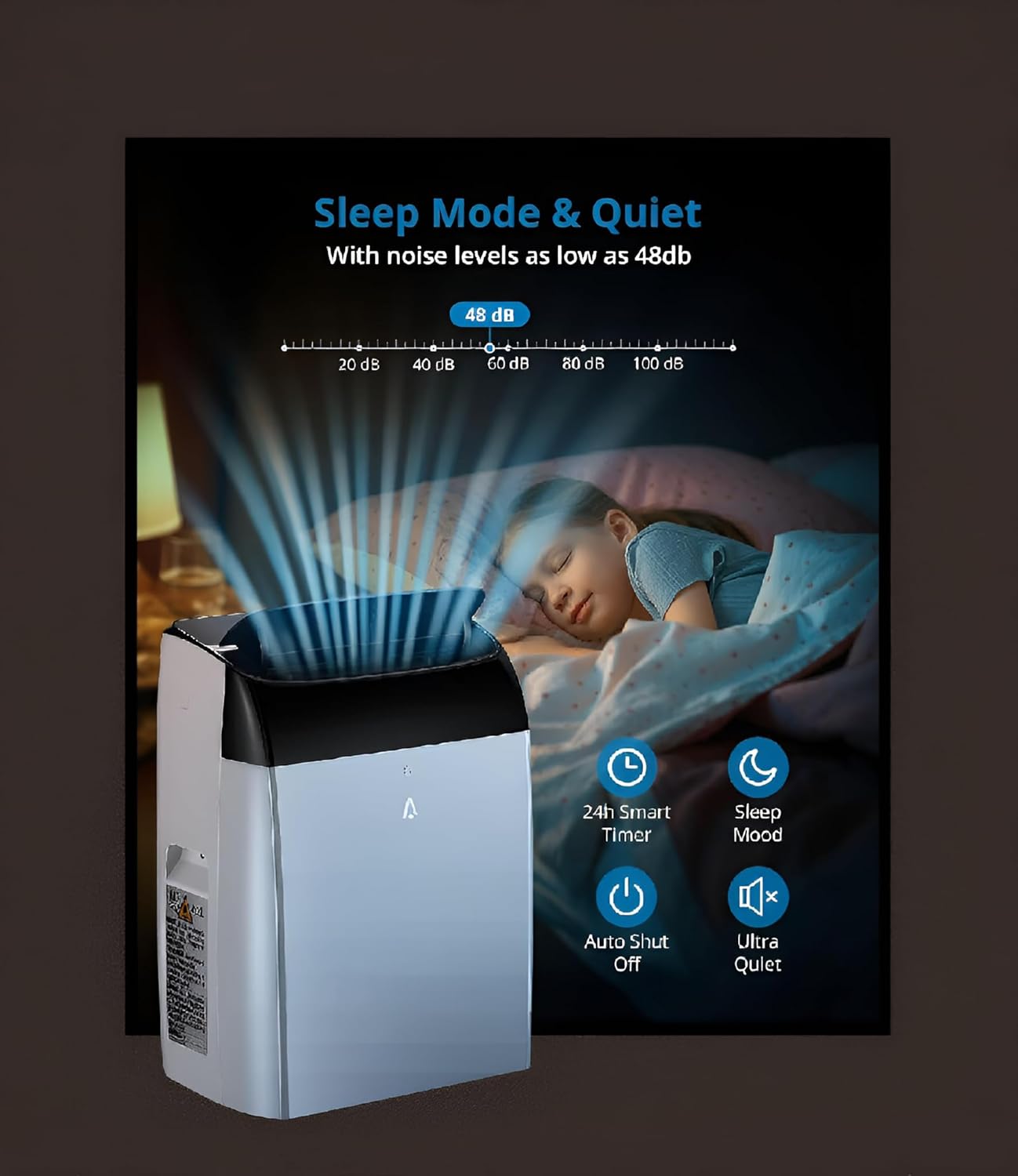 14,000 BTU (Ashrae)/10,000 BTU (SACC) Portable Air Conditioner - Cools 700 Sq.Ft, 3-in-1 AC with Dehumidifier & Fan, 52dB Quiet, 24H Timer, Remote, Black Top for Home/Office