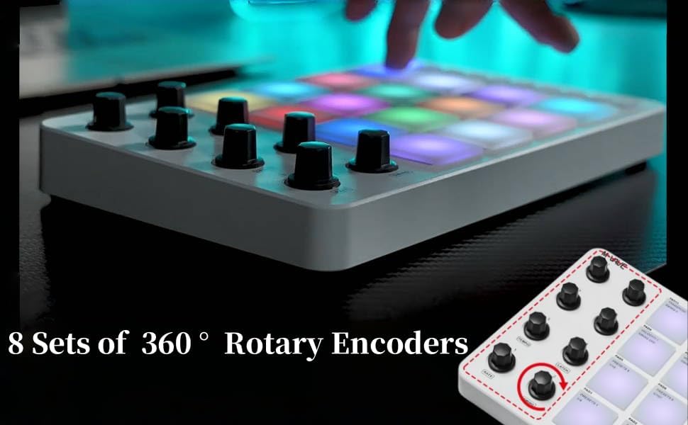 -PAD MIDI Controller, 25 Key USB MIDI Keyboard Controller with 16 RGB Backlit Beat Pads,8 Assignable Knobs,Note Repetition,25 Mini Key Beat Maker Machine for OS X,for iOS,for Android