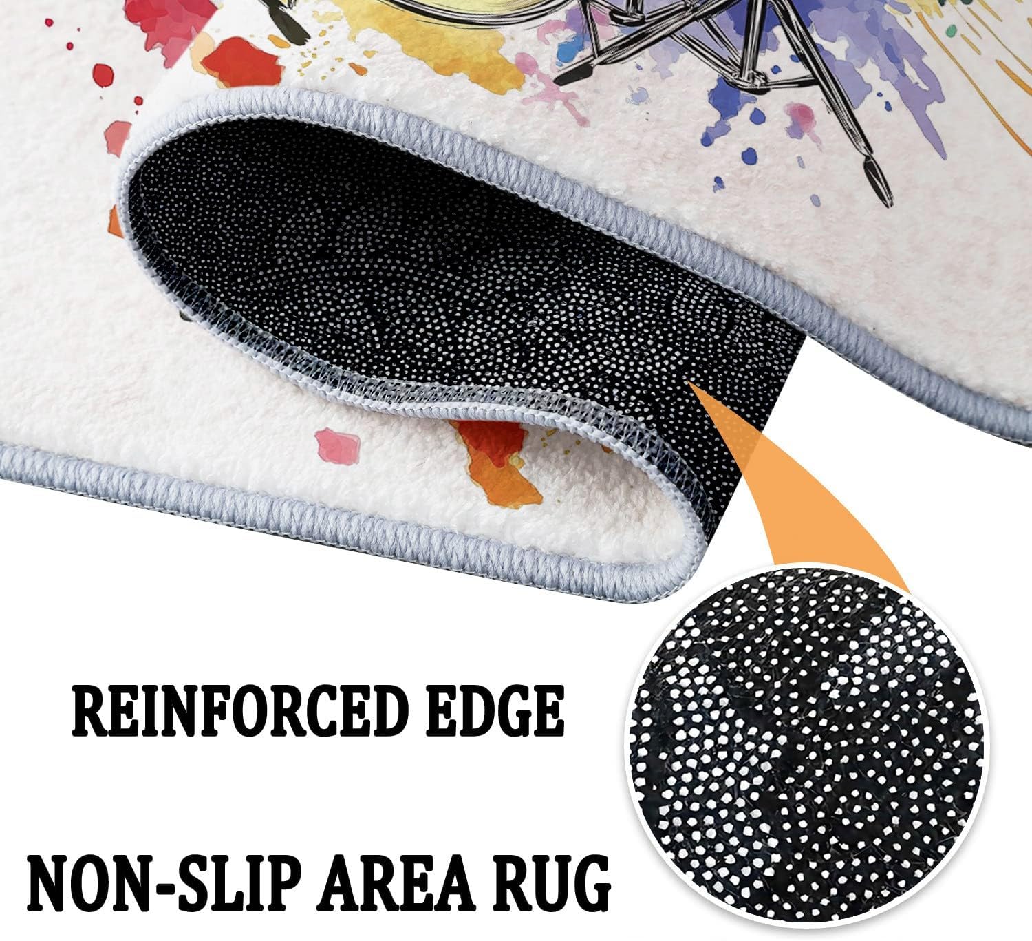 Music Instrument Drum Machine Washable Area Rugs for Living Room, 5 X 8 Ft Large Low Pile Carpet with Non-Slip Backing, for Bedroom Kids Nurser Office Entryway Dining Room, Graffiti
