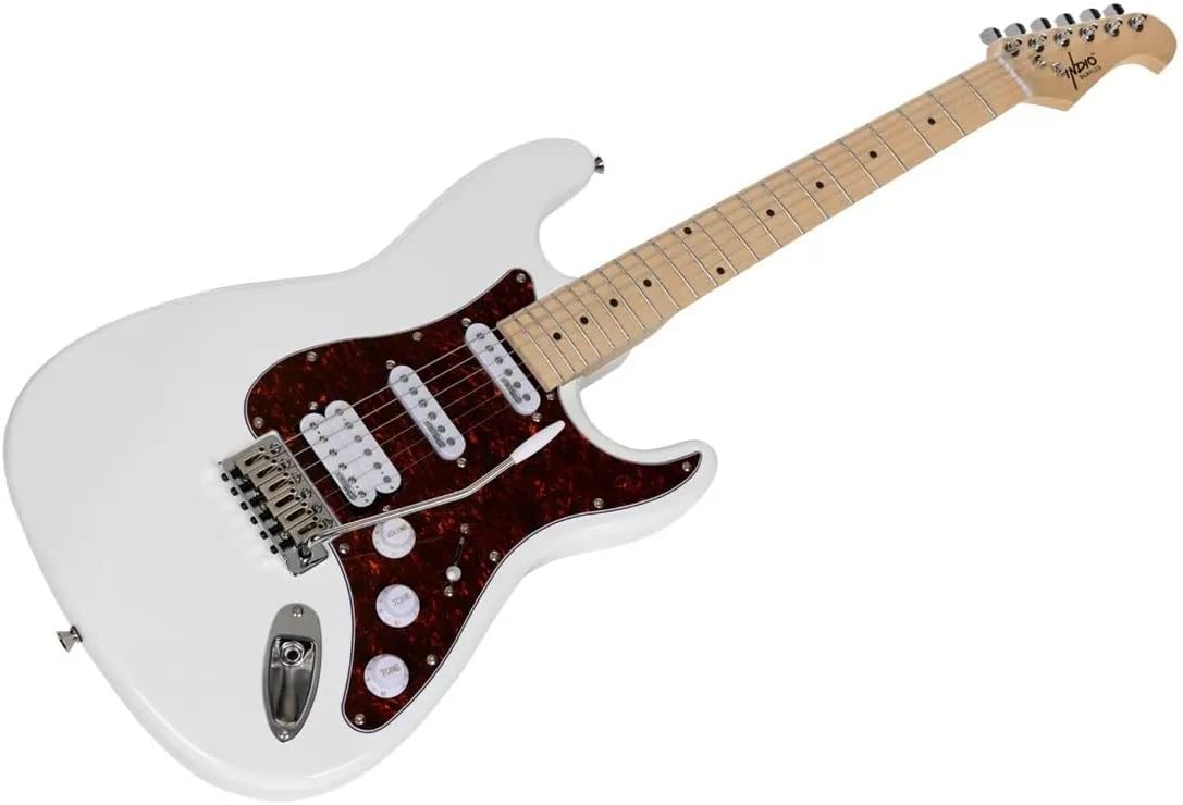 Monoprice 6-String Cali DLX Plus Electric Guitar - Right Handed, Gig Bag, Solid Ash Body, Ivory - Indio Series