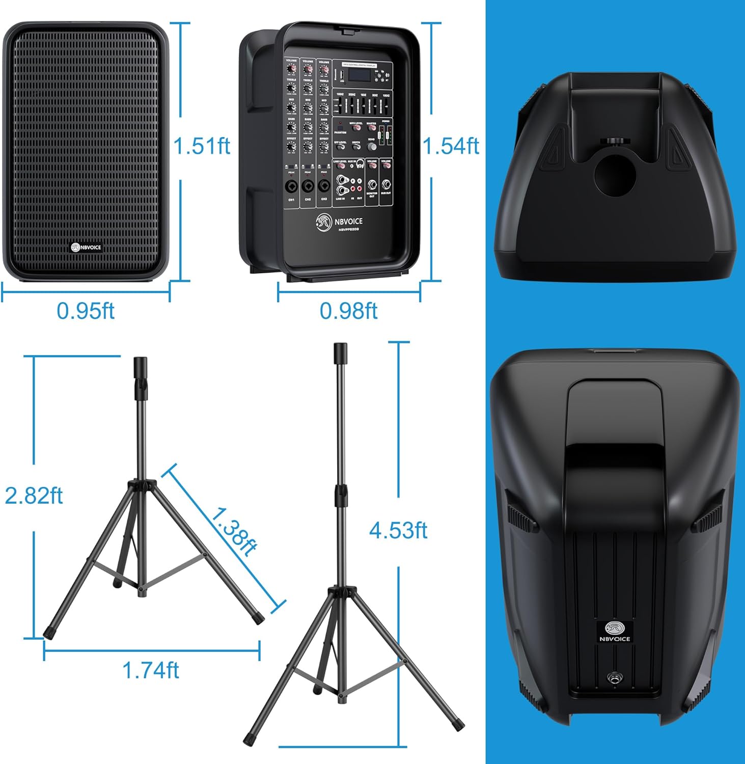 Professional Portable All-in-One Integrated 2-Way PA System Fixed Setup, Suitcase Design w/ 8-Channel Mixer, 2 Speaker Stands, Bluetooth, Mic for Performances, Presentations