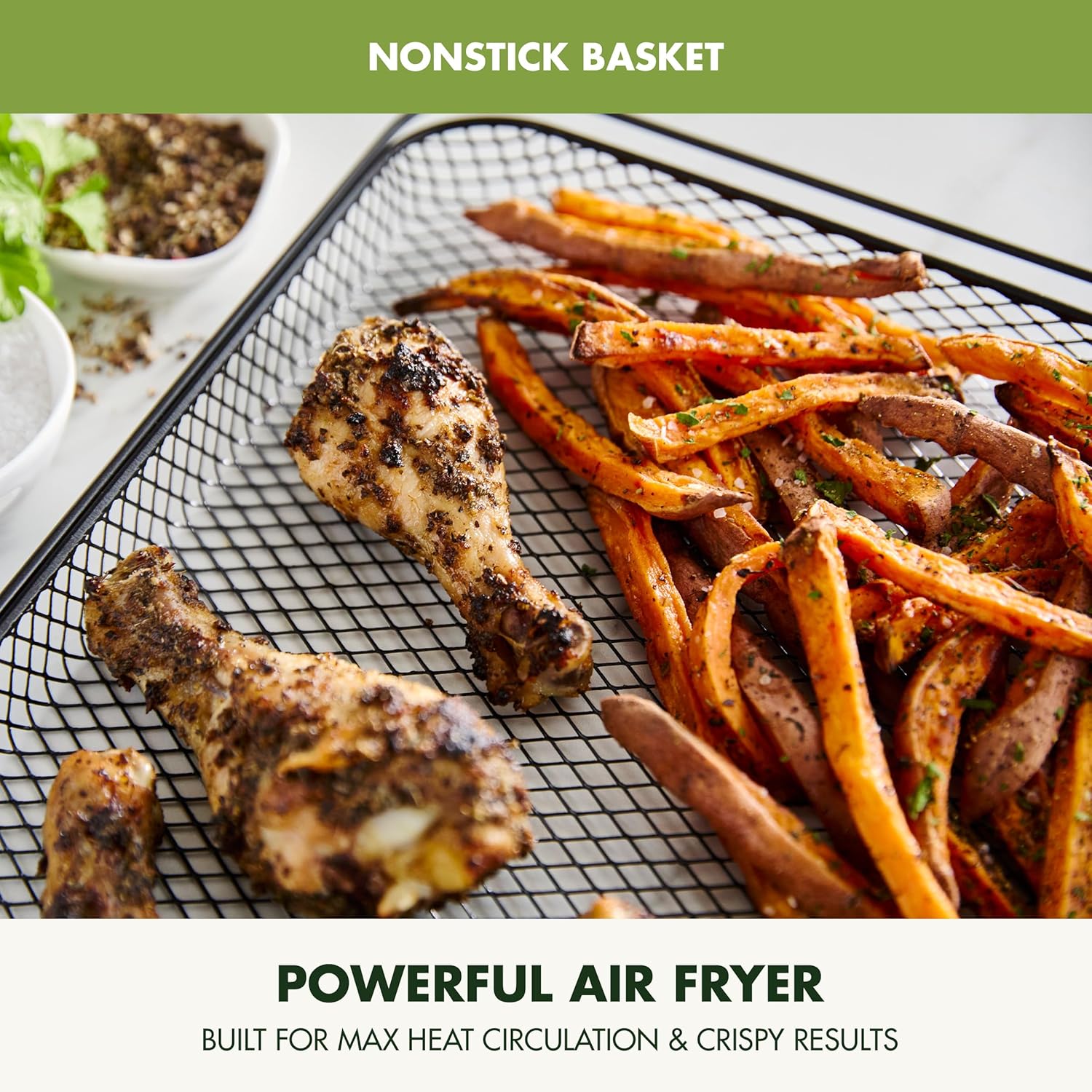 GreenPan Bistro Stainless Steel 9-in-1 Air Fry Oven, Nonstick Baking Pan, Stainless Steel Rack, and Basket, Fast Heating, Multifunction Presets, Cool-Touch Handle, PFAS-Free, Easy Cleanup Crumb Tray